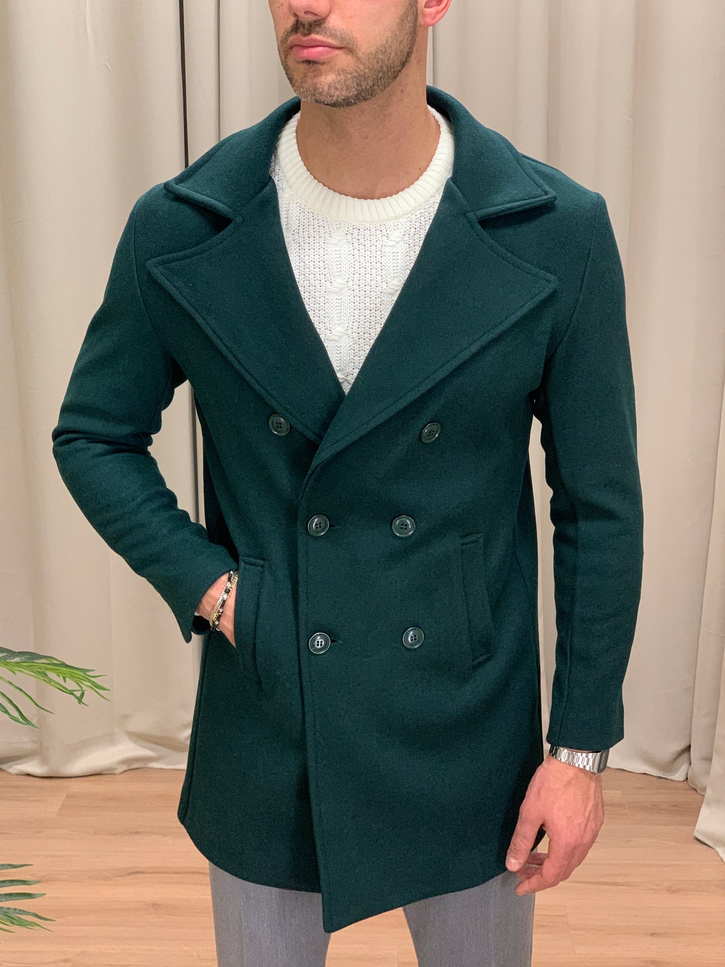 Cappotto Doppiopetto Lunghezza 3/4 col. Verde Bosco