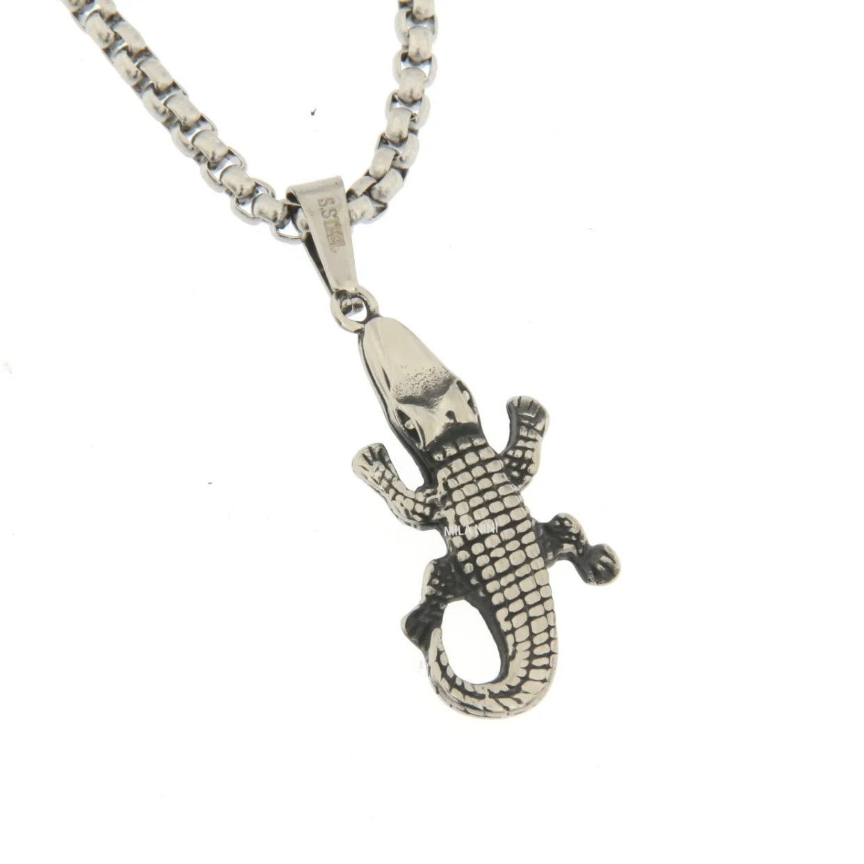 Collana con Pendente Crocodile in Acciaio Inossidabile col. Silver