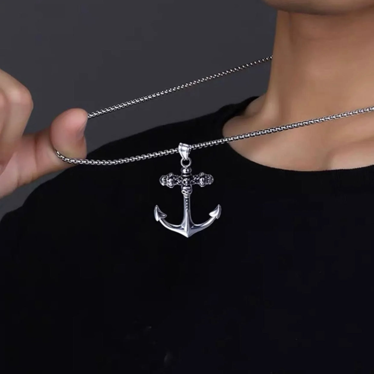 Collana con Pendente Ancora in Acciaio Inossidabile col. Silver