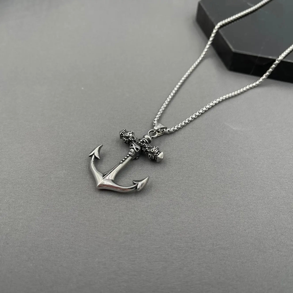 Collana con Pendente Ancora in Acciaio Inossidabile col. Silver