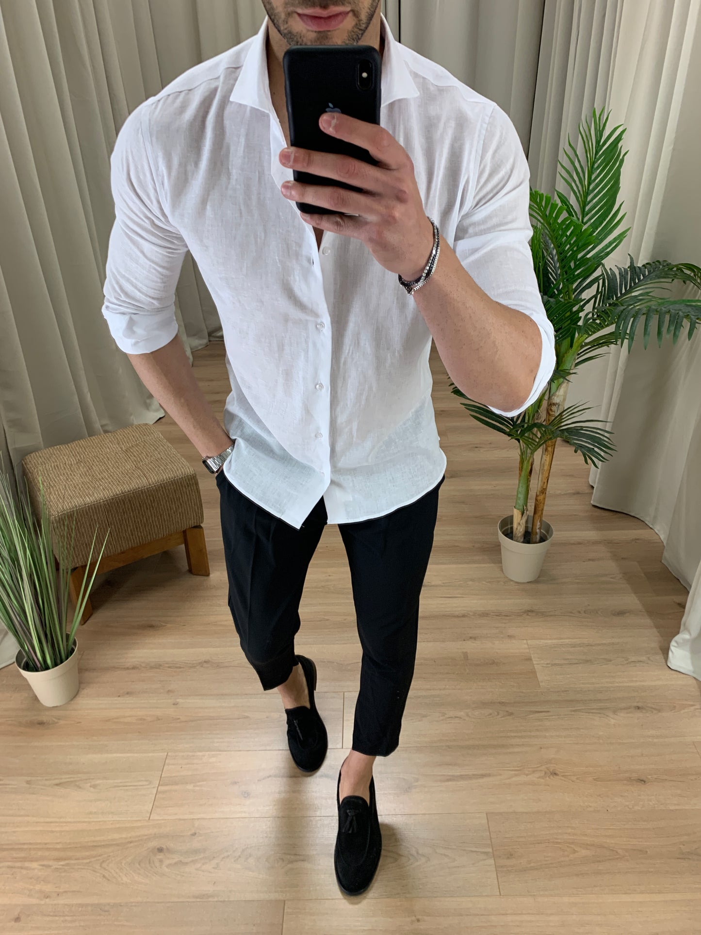 Camicia Capri in Lino collo classico col. Bianco