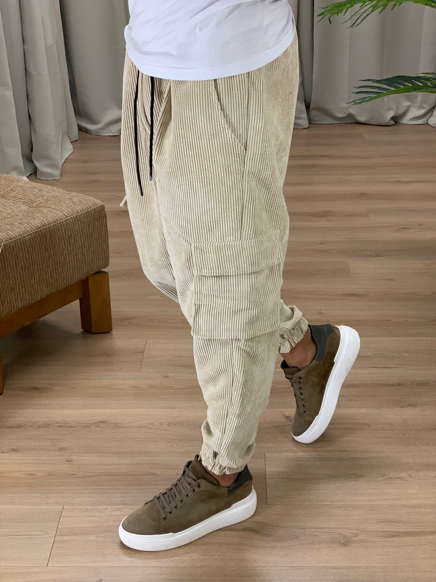 Pantalone Cargo Seth in Velluto a Costine col. Beige