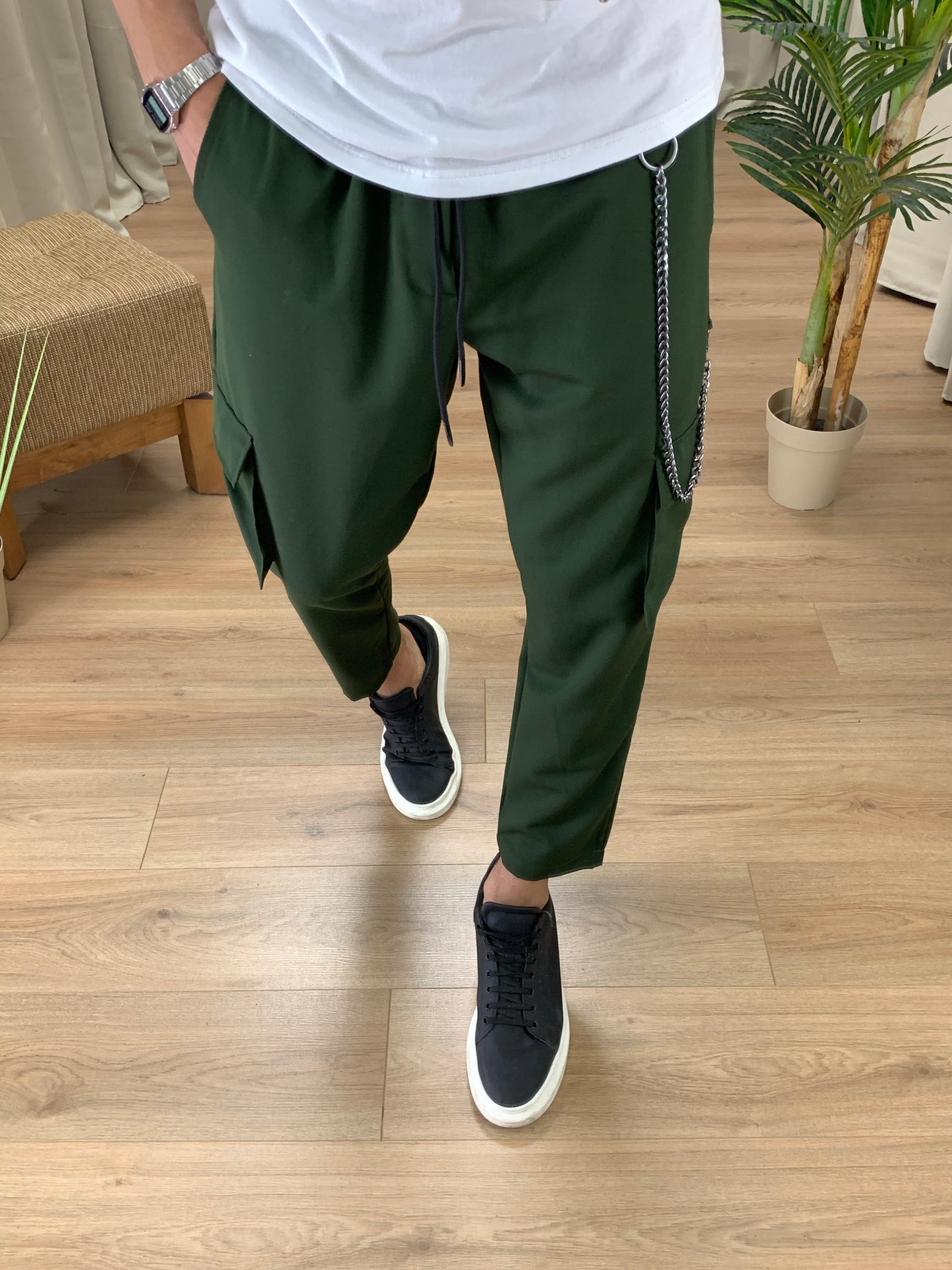 Pantalone Cargo Santana con Catena col. Verde Militare