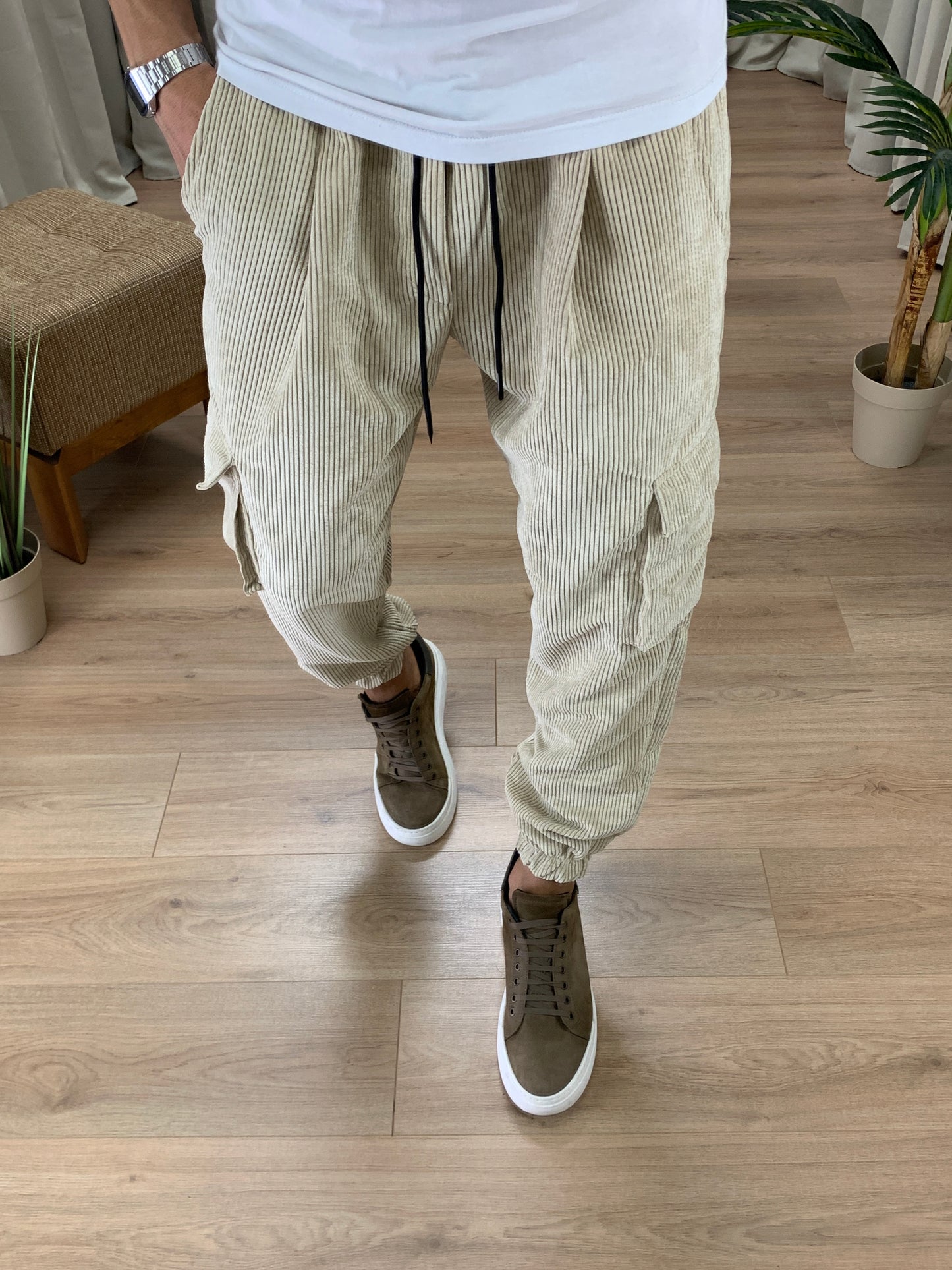 Pantalone Cargo Seth in Velluto a Costine col. Beige
