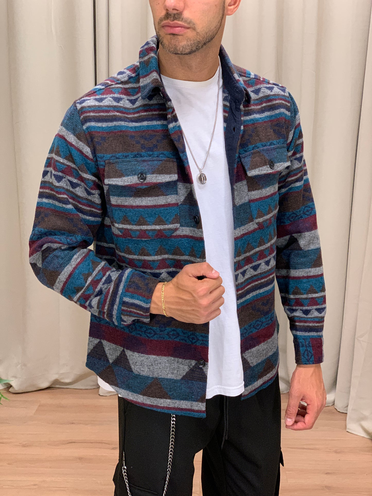 Giacca camicia Artycun fantasia etnica col. Marrone