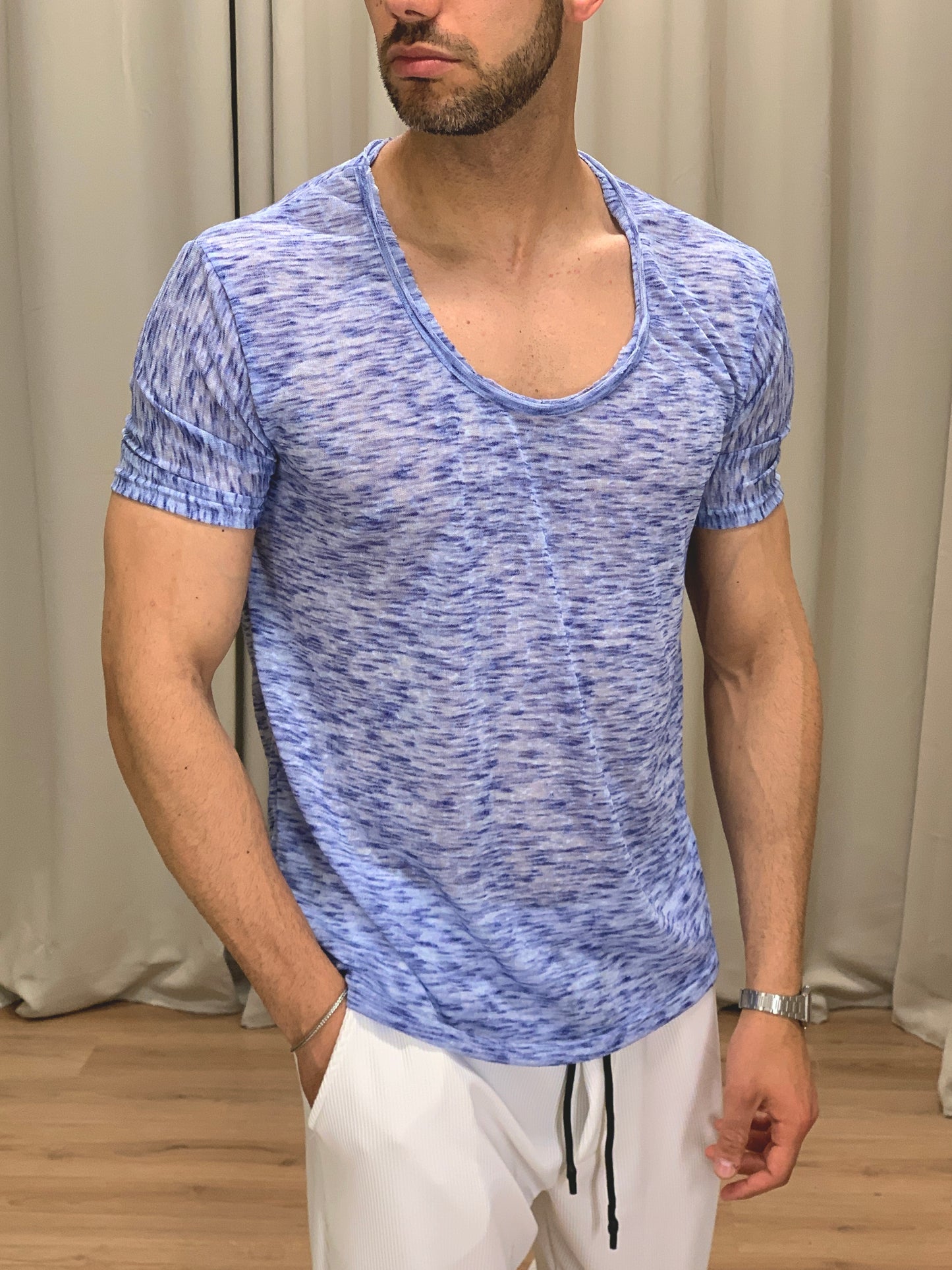 T-shirt Fuerteventura in Cotone Fiammato col. Blu
