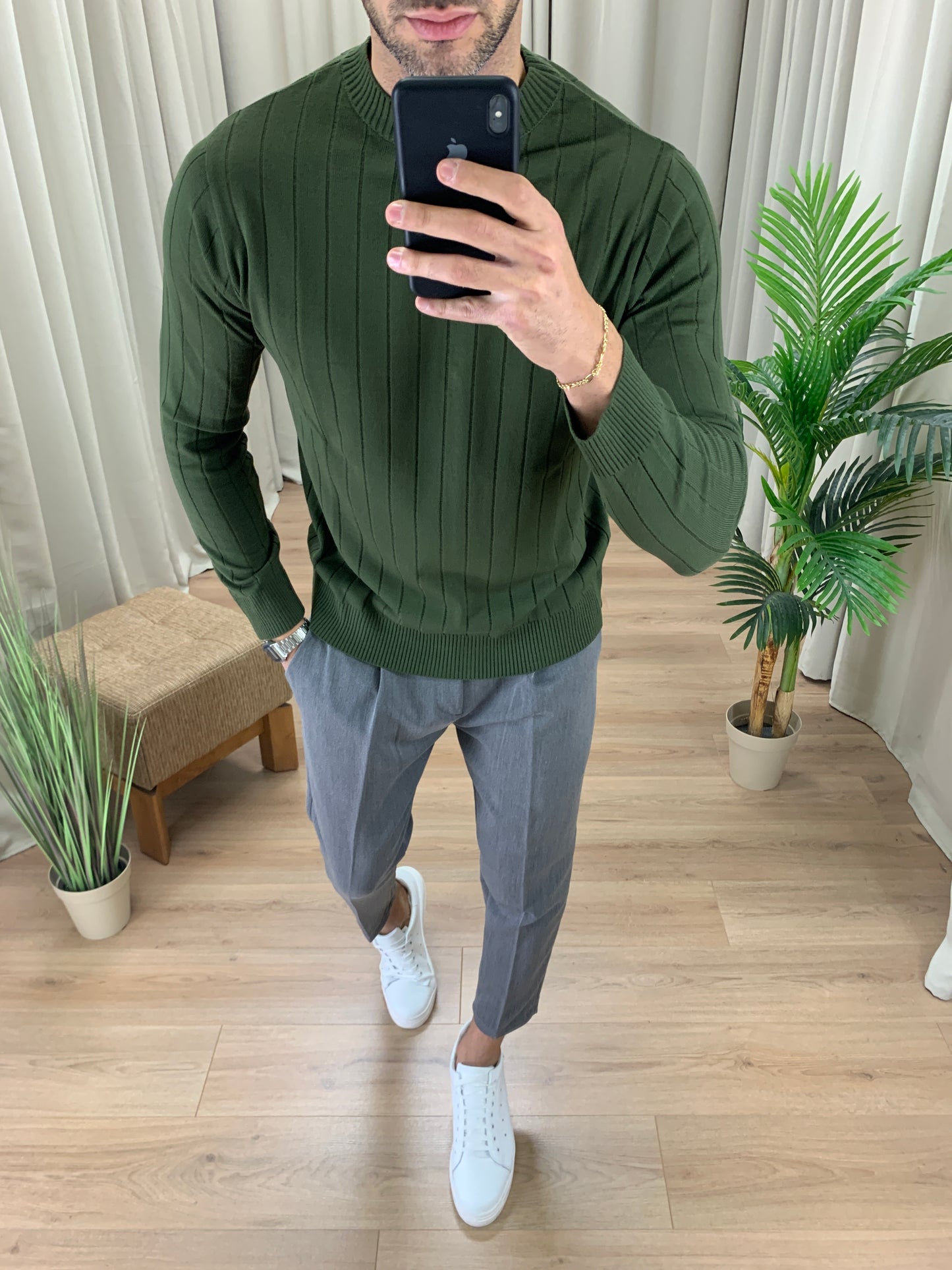 Maglia Gilbert con Design a Costine col. Verde Militare