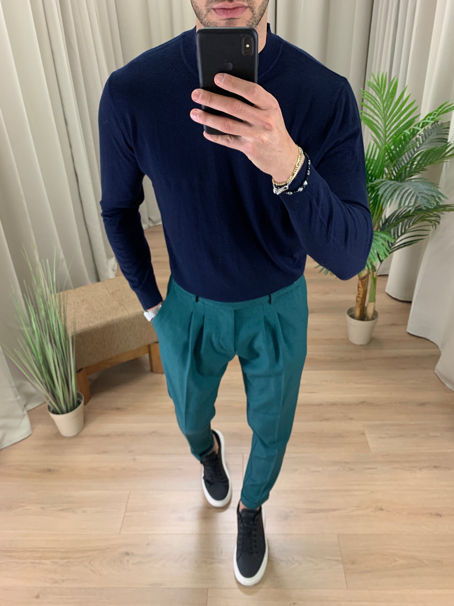 Maglioncino Mockneck in misto Lana col. Blu Notte
