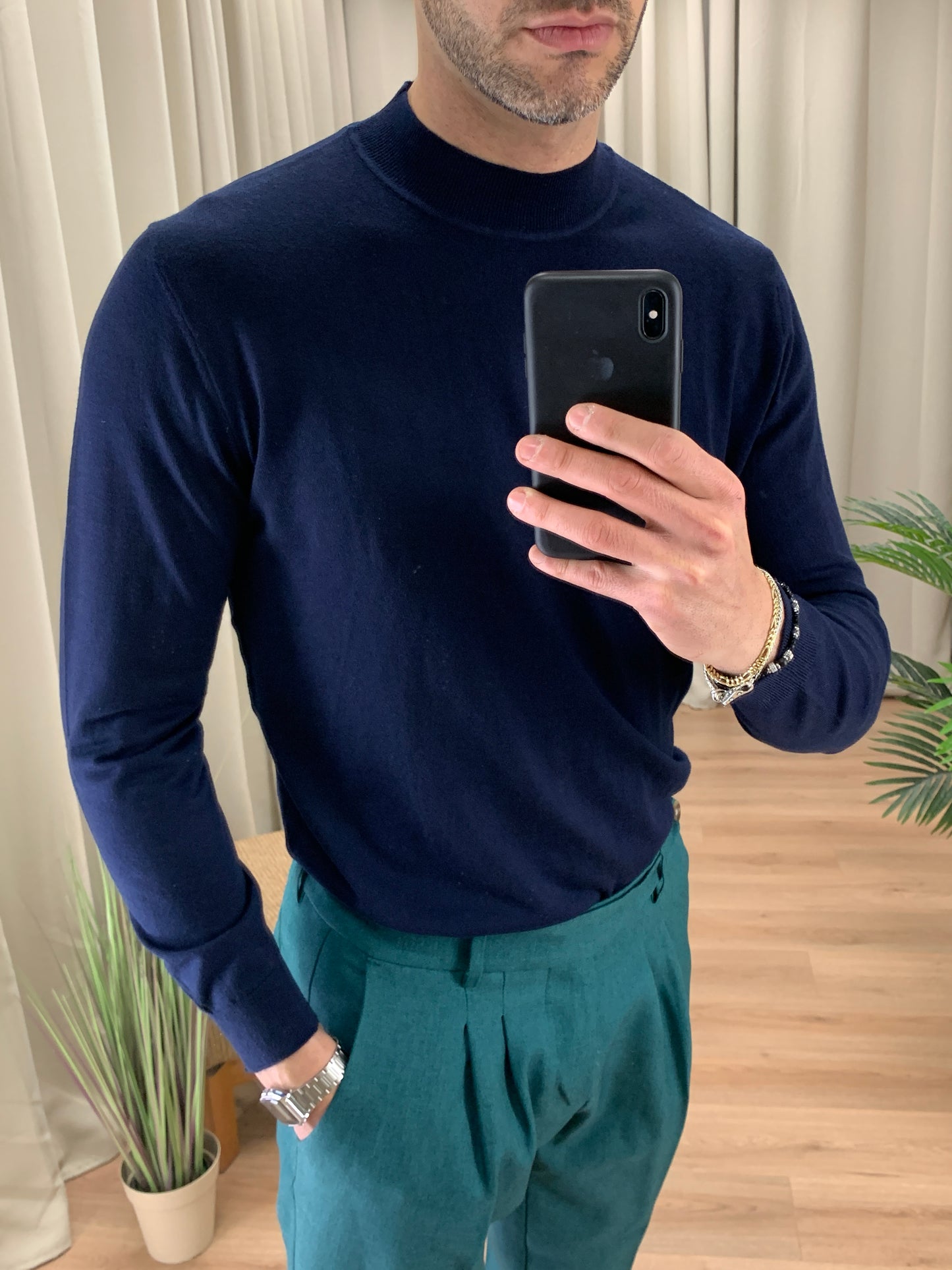 Maglioncino Mockneck in misto Lana col. Blu Notte