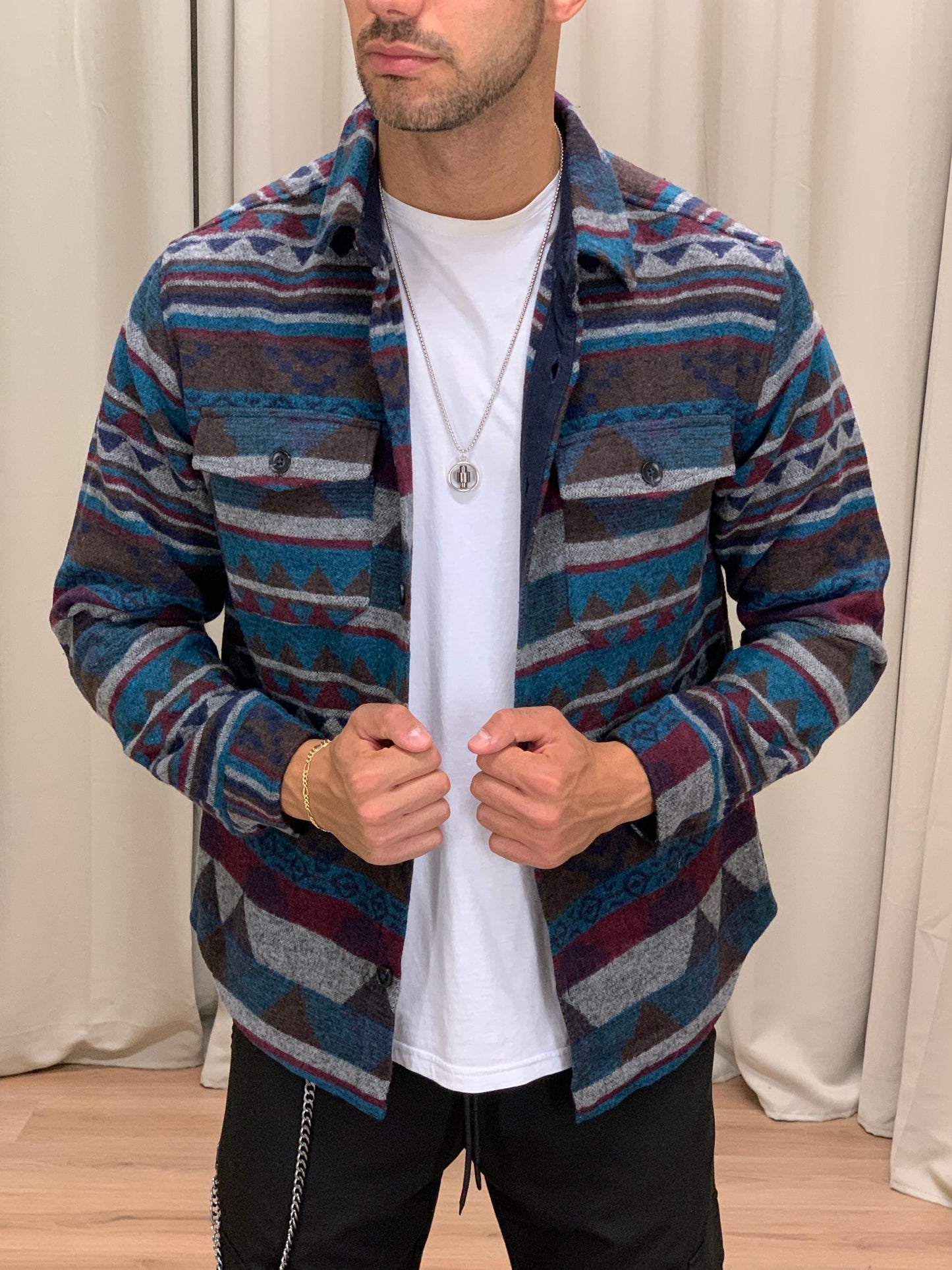 Giacca camicia Artycun fantasia etnica col. Marrone