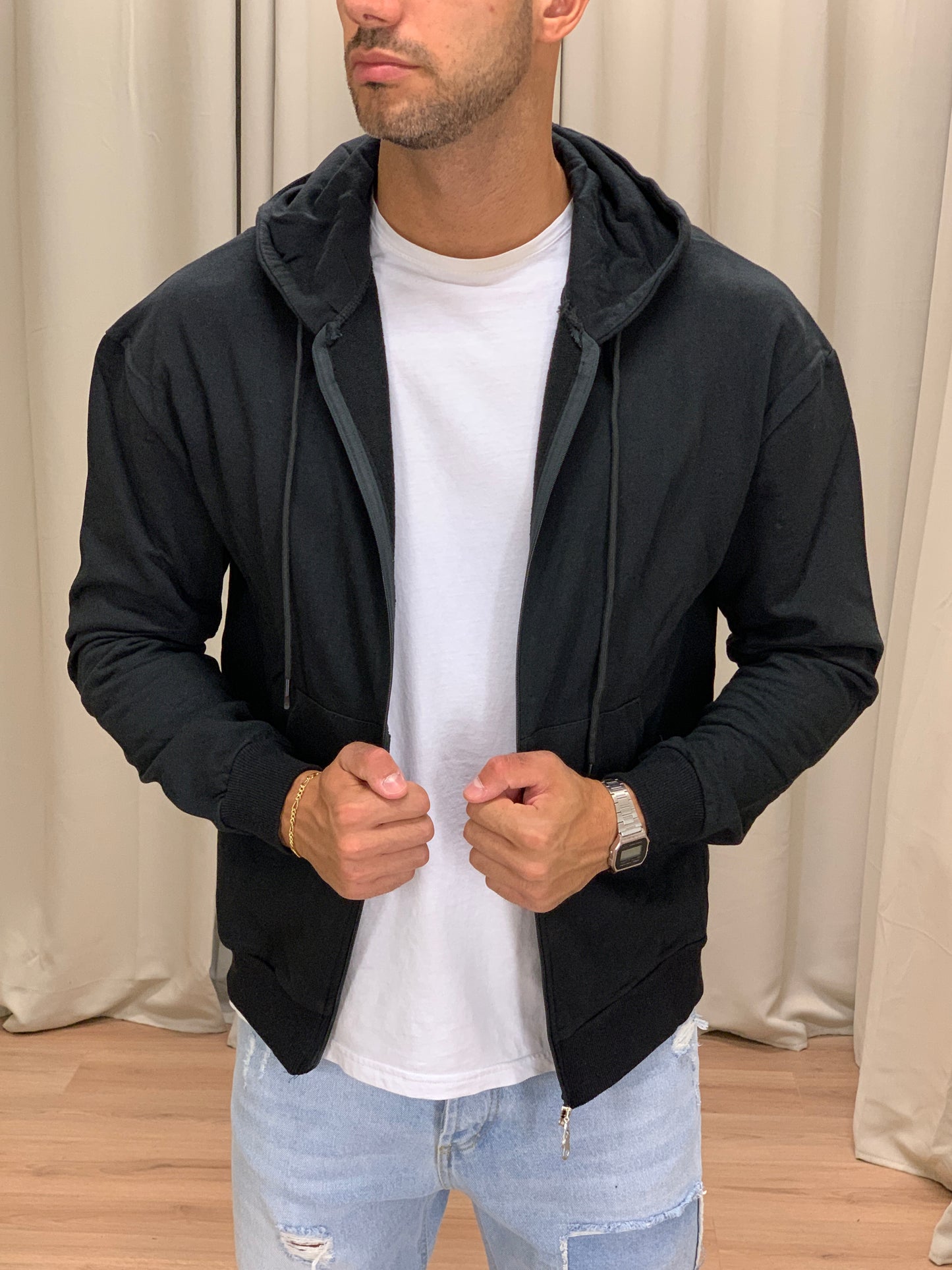 Felpa Rocky con Cappuccio e Zip col. Nero