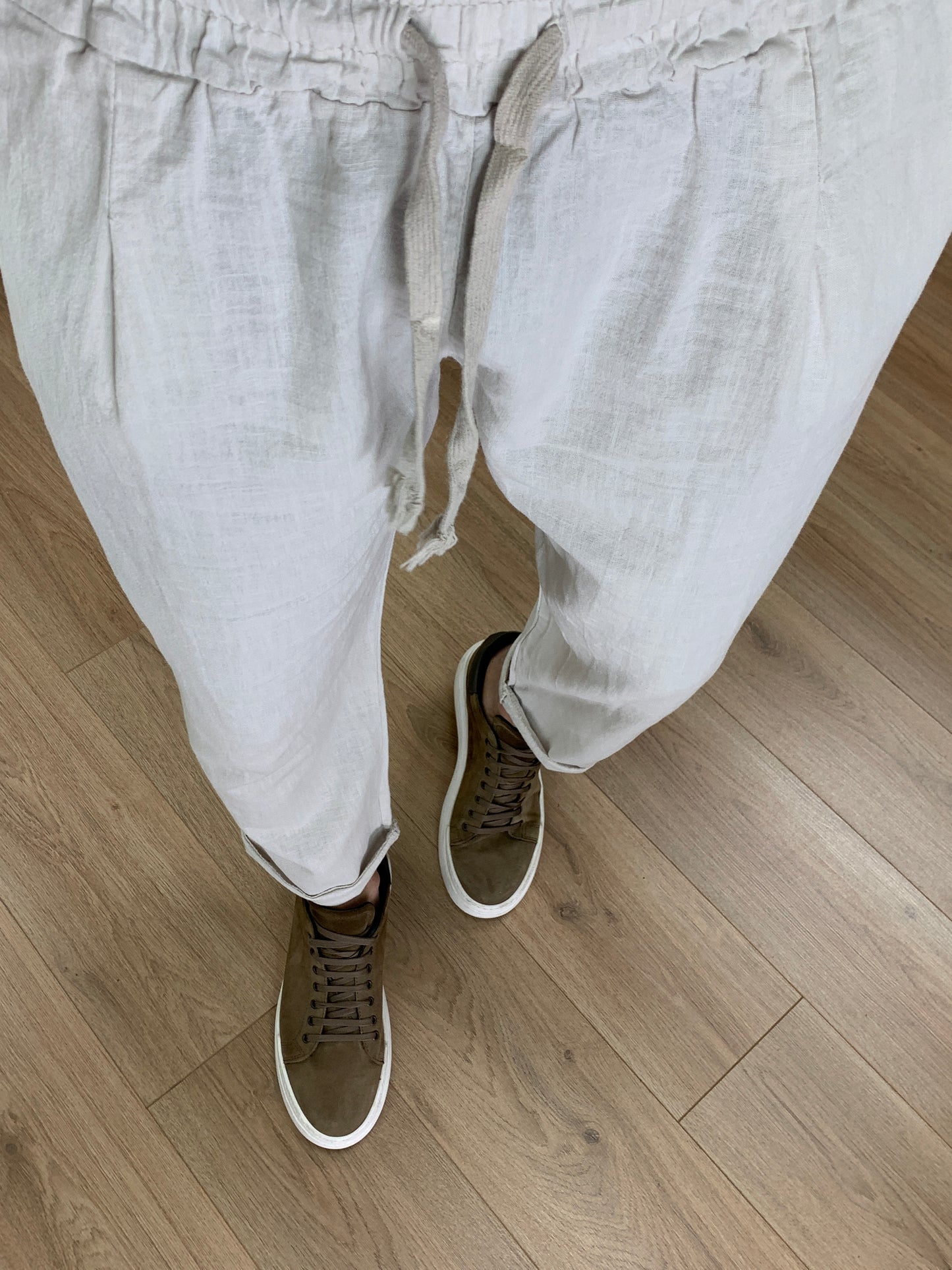 Completo in Lino con Lacci in Corda Pantalone + Camicia col. Avorio