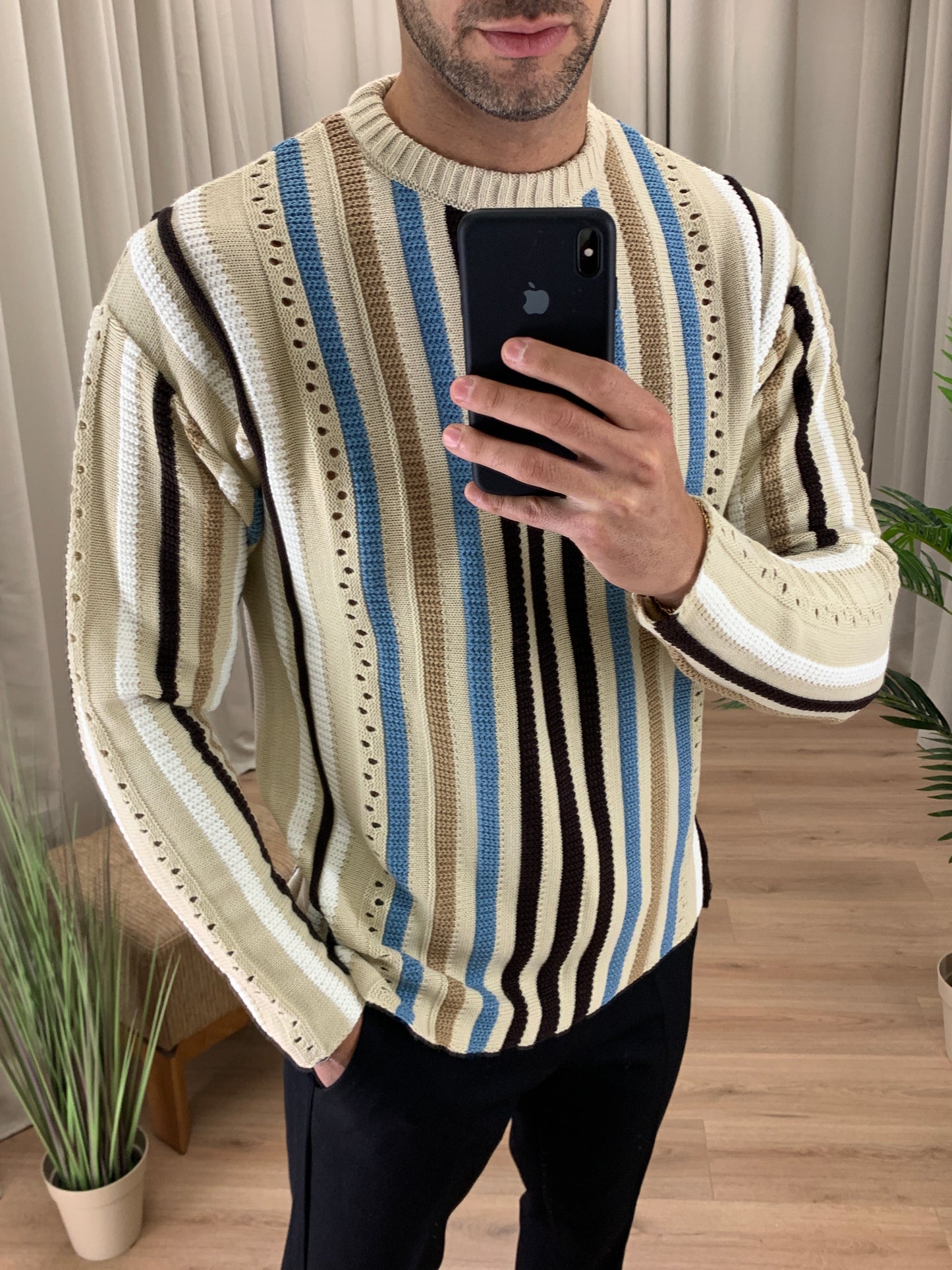Maglioncino Traforato a Righe multicolor col. Beige