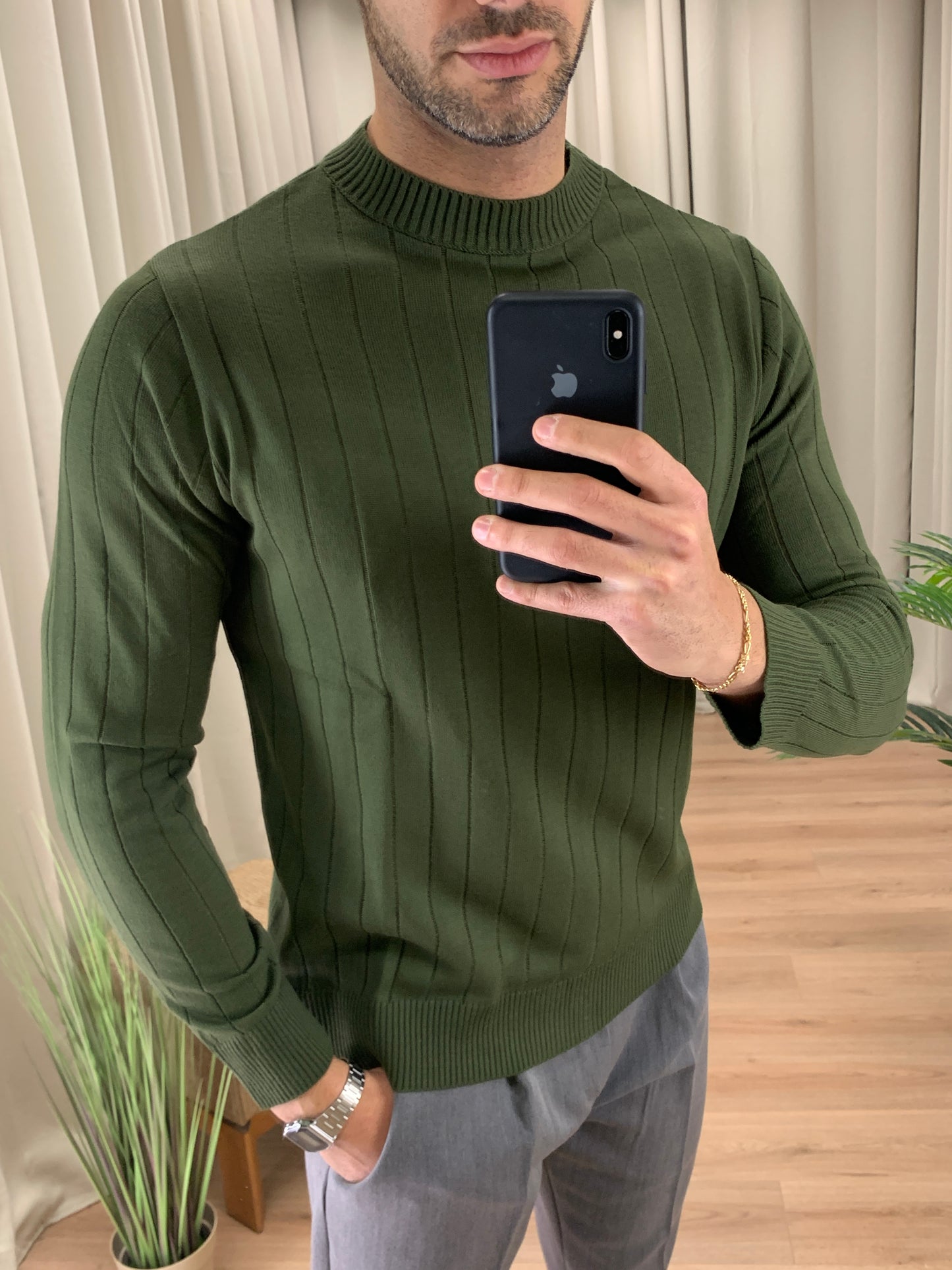 Maglia Gilbert con Design a Costine col. Verde Militare