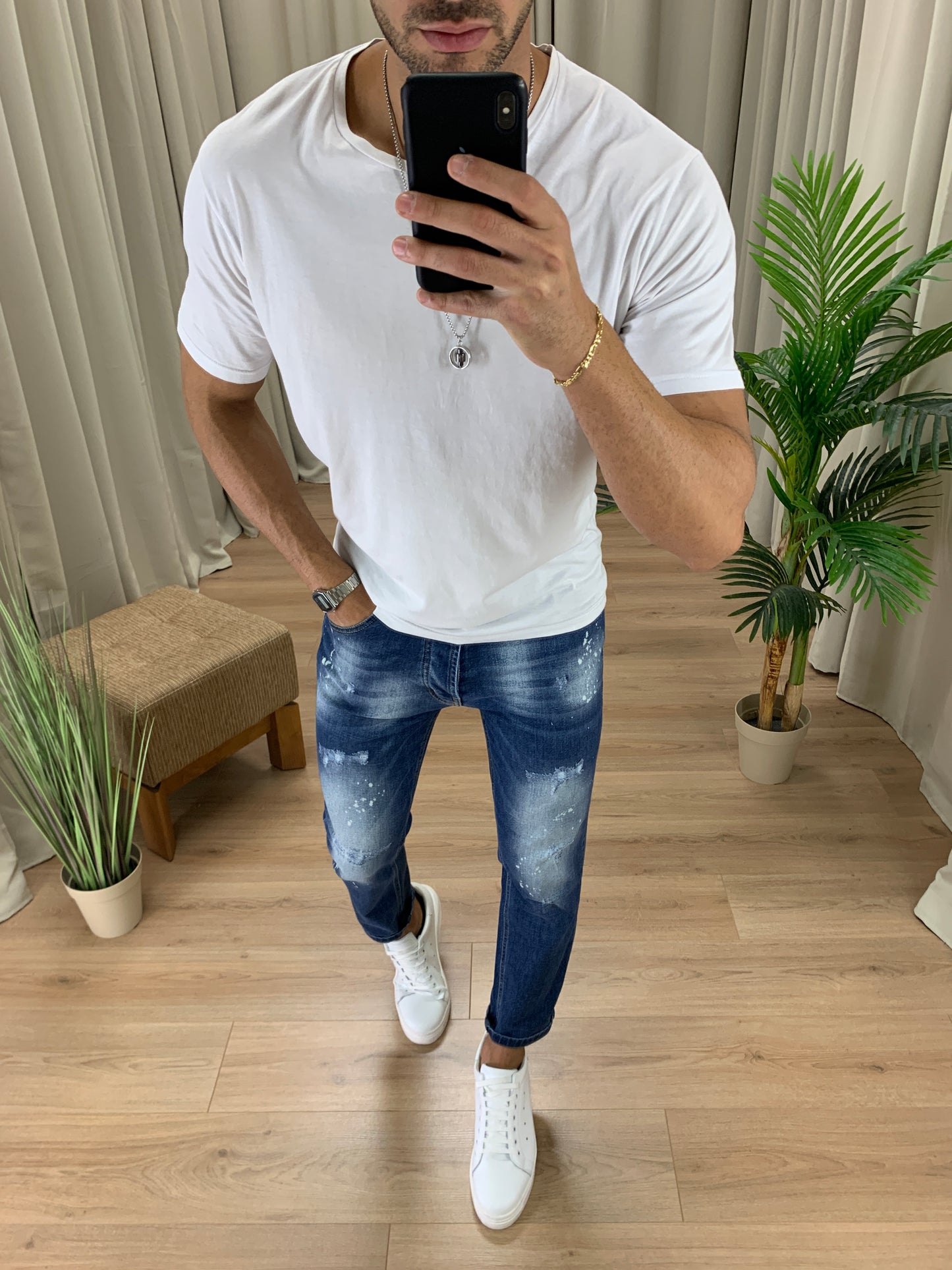 Jeans Pacor con Schizzi e Abrasioni col. Denim
