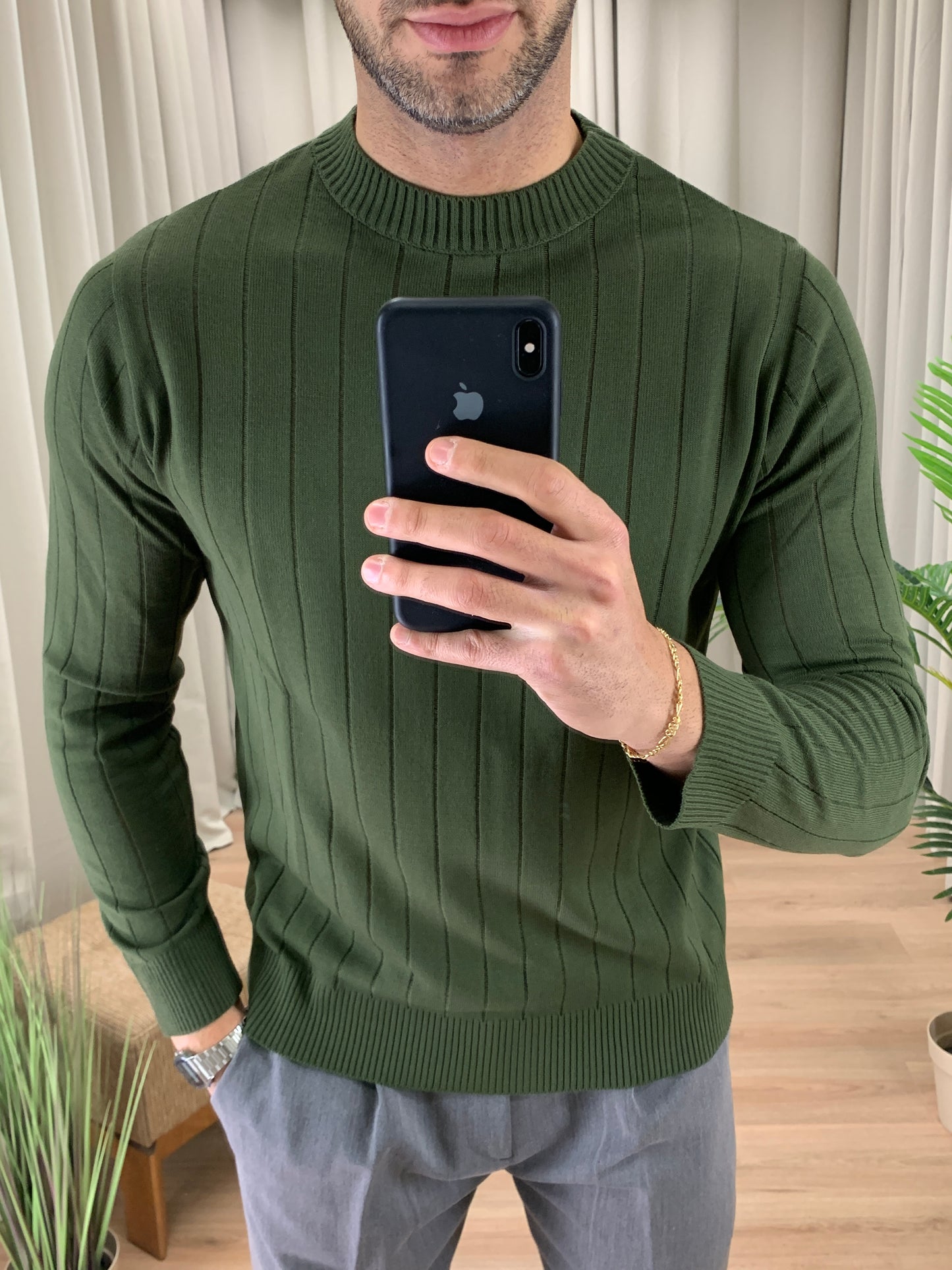 Maglia Gilbert con Design a Costine col. Verde Militare