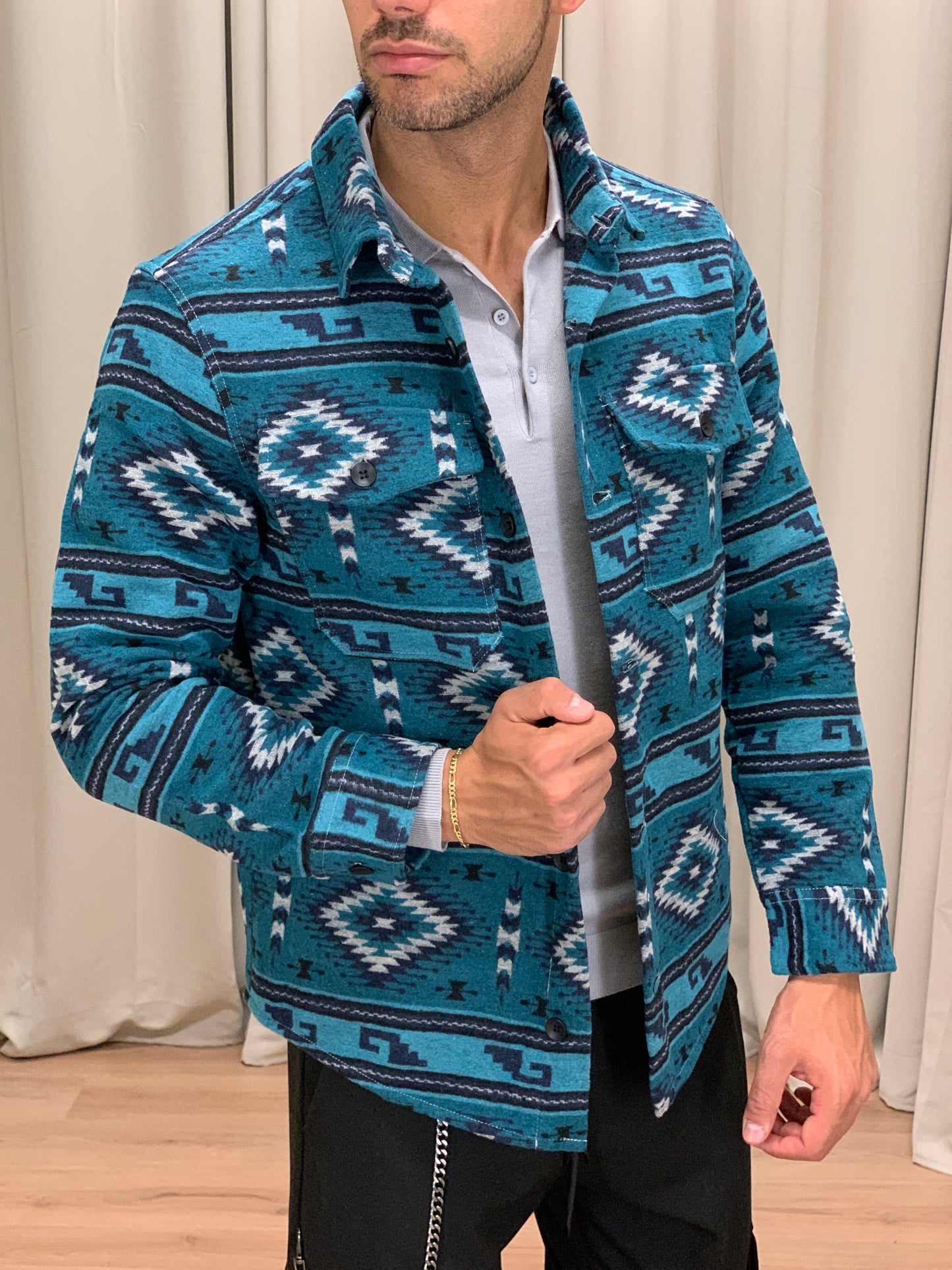 Giacca camicia Artycun fantasia etnica col. Blu