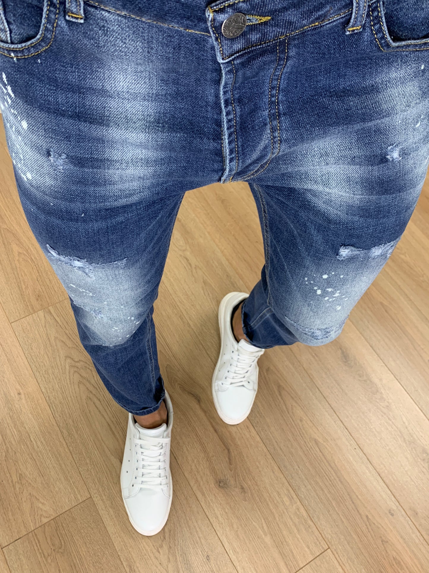 Jeans Pacor con Schizzi e Abrasioni col. Denim