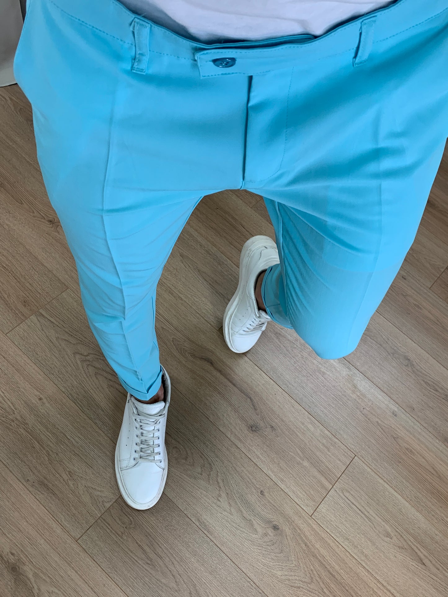 Pantalone Valencia con risvolto col. Turchese