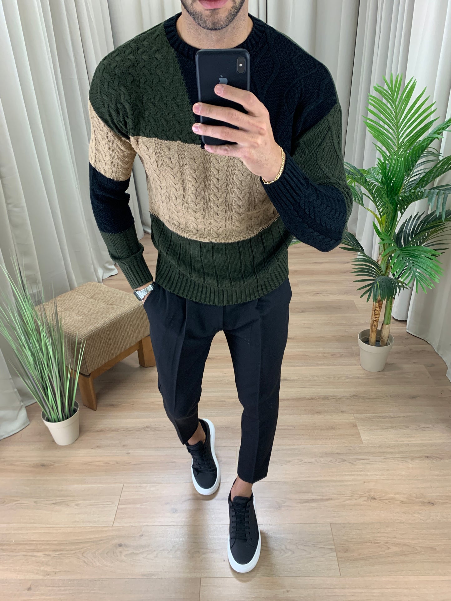 Maglioncino Nascar con Trama Mista col. Verde Militare