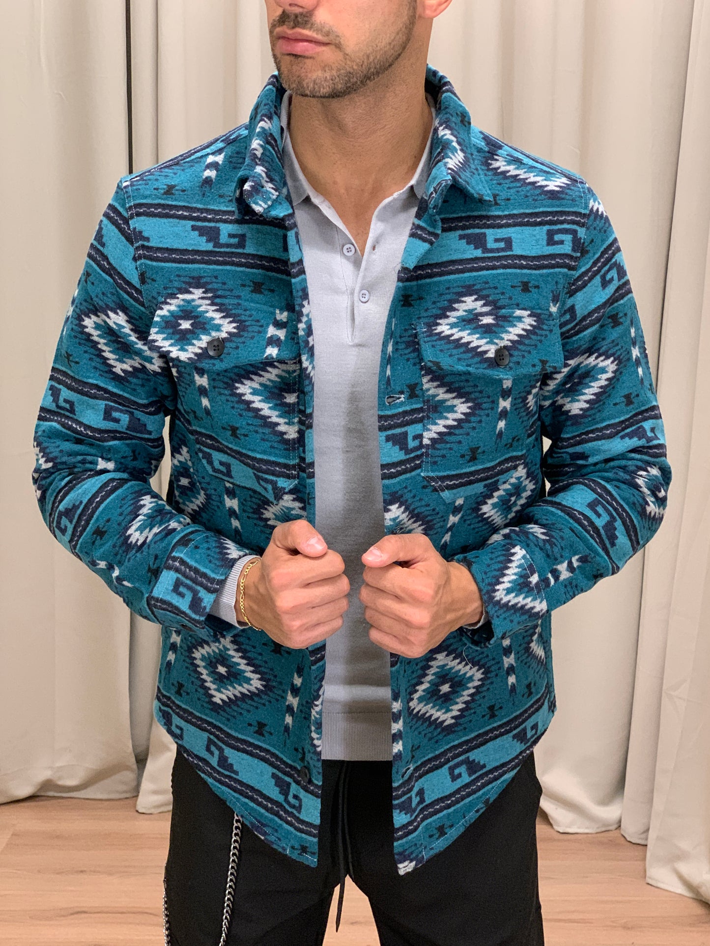 Giacca camicia Artycun fantasia etnica col. Blu
