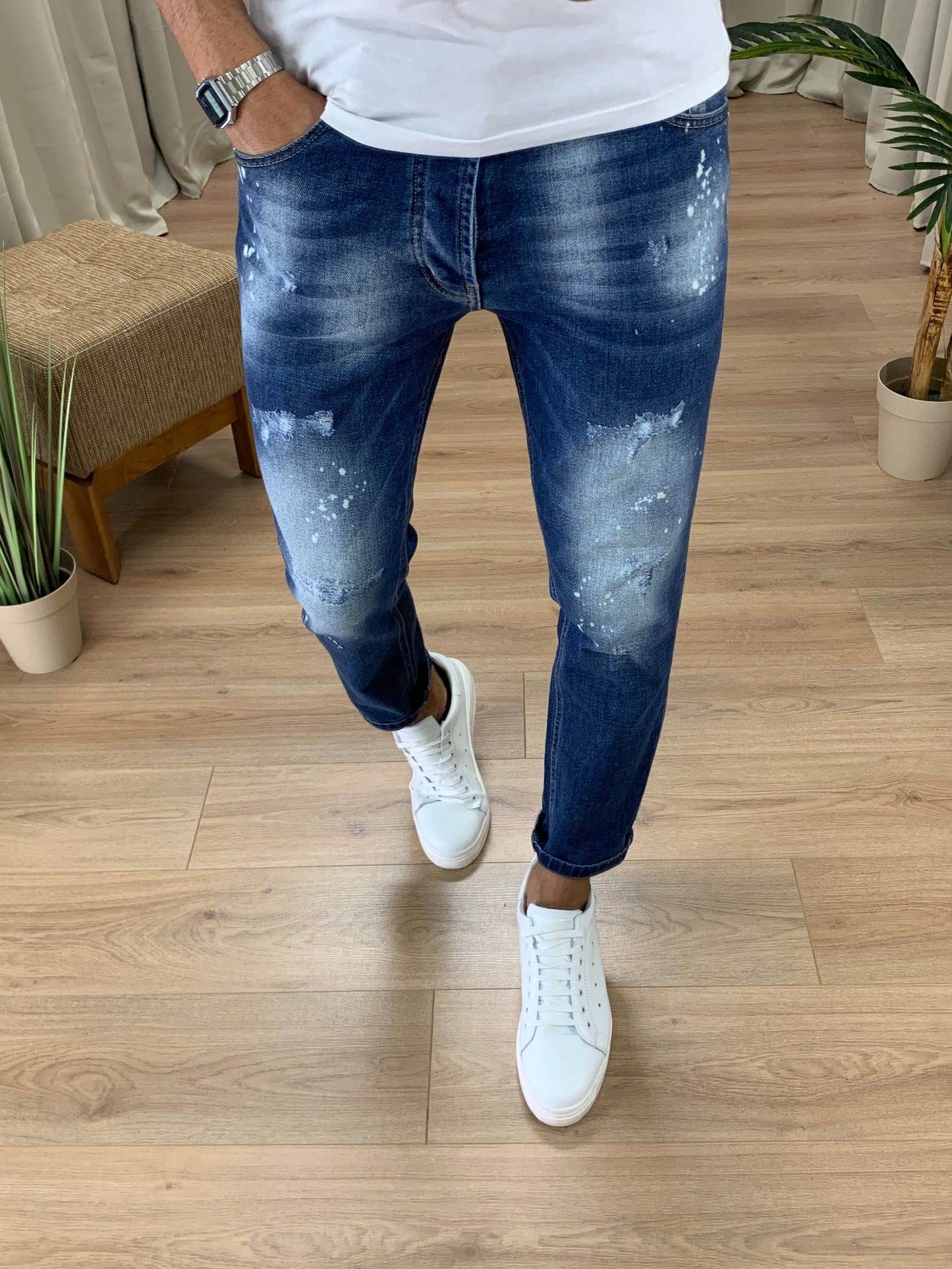 Jeans Pacor con Schizzi e Abrasioni col. Denim
