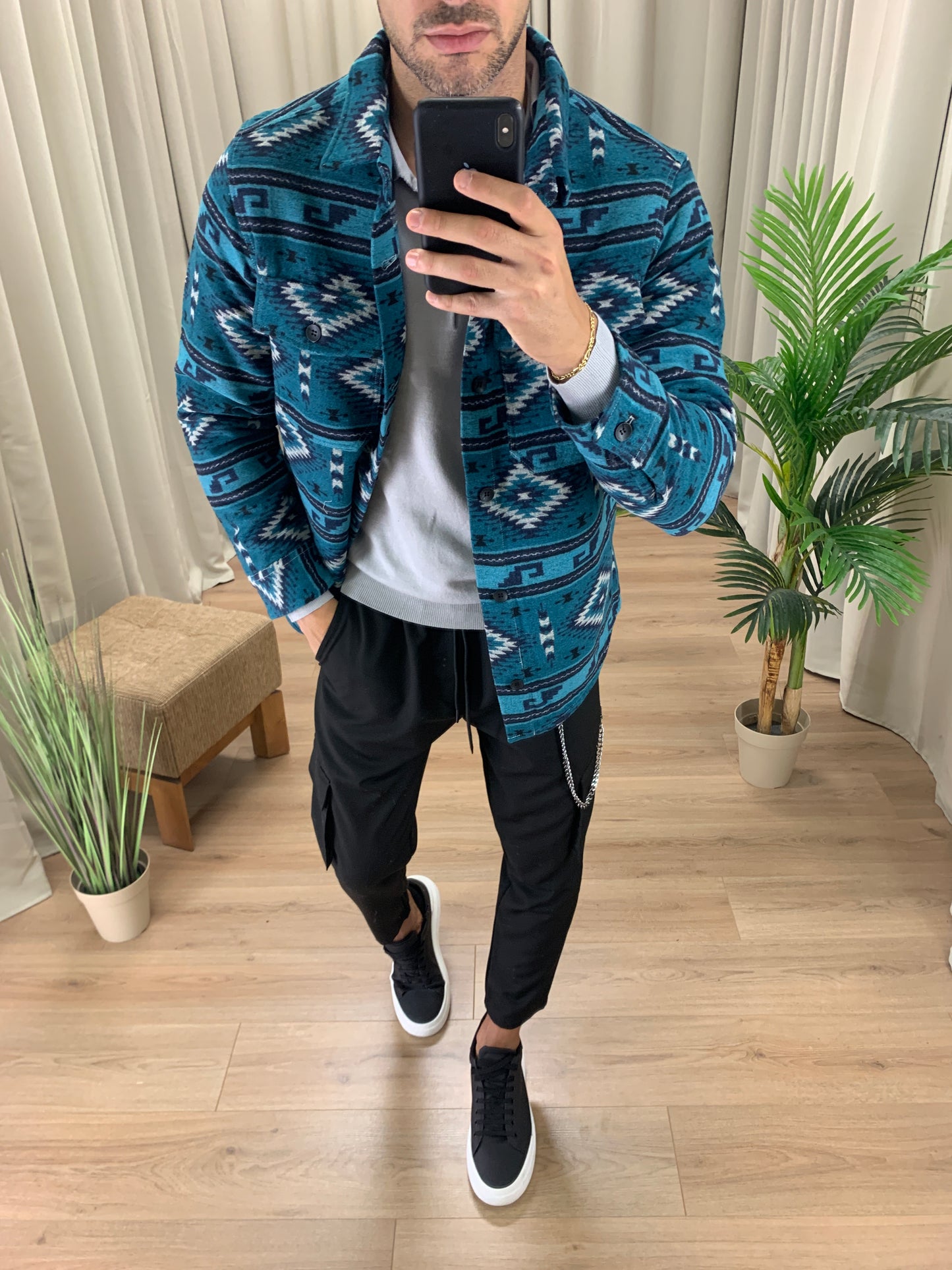 Giacca camicia Artycun fantasia etnica col. Blu