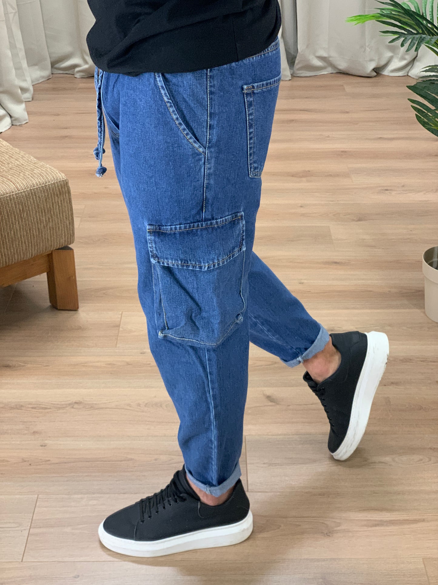 Jeans Vinicius Cargo con elastico in vita col. Denim