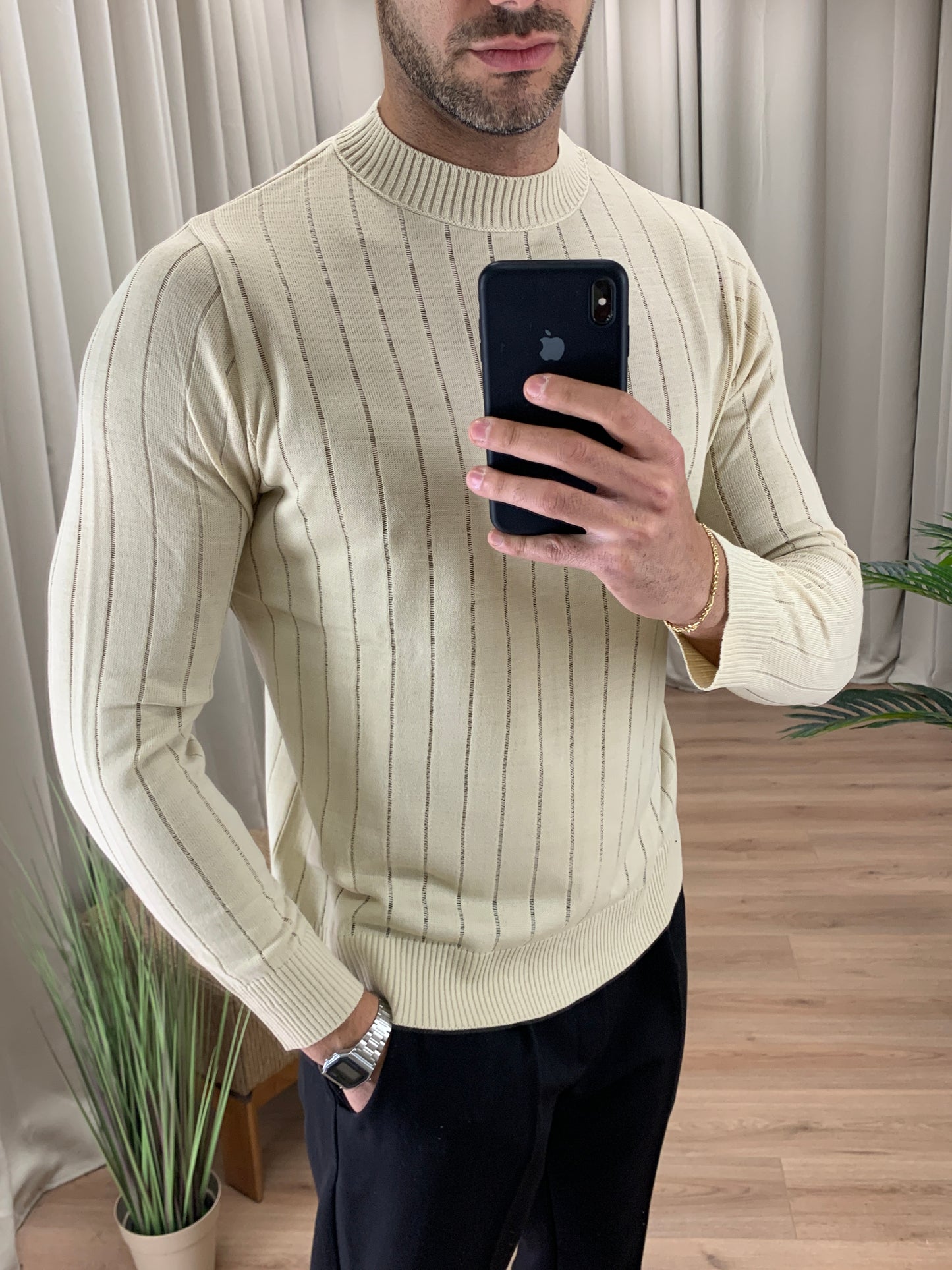 Maglia Gilbert con Design a Costine col. Avorio