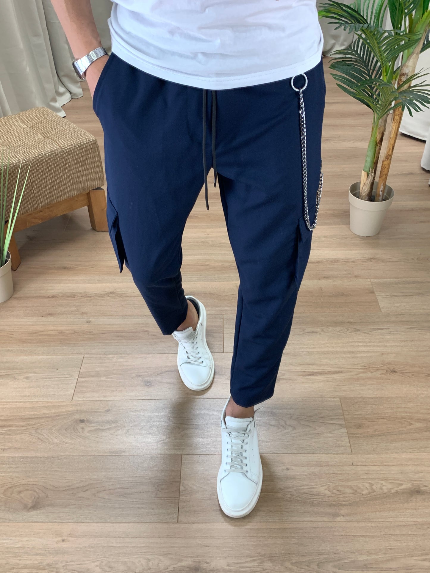 Pantalone Cargo Santana con Catena col. Blu notte