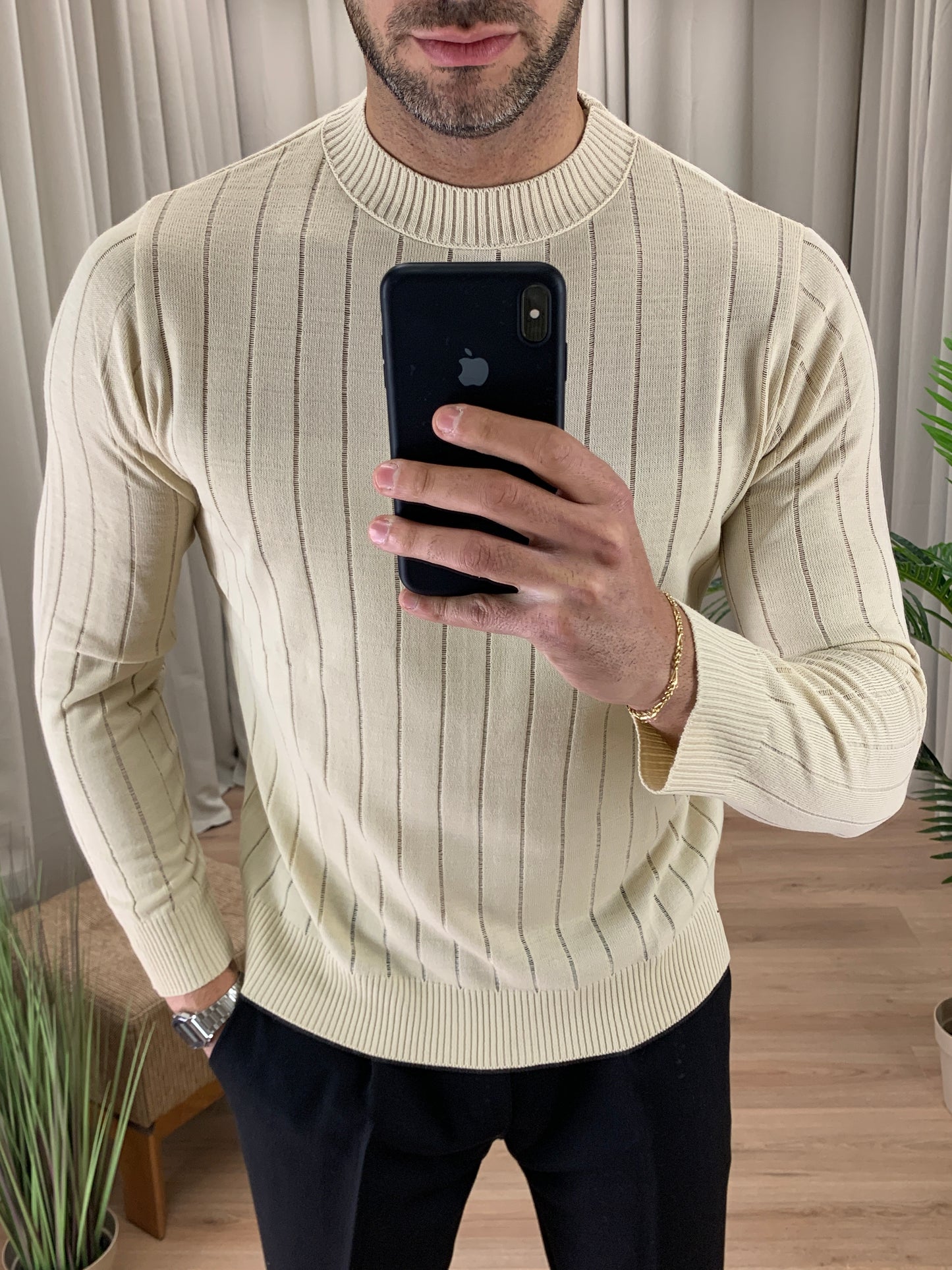 Maglia Gilbert con Design a Costine col. Avorio