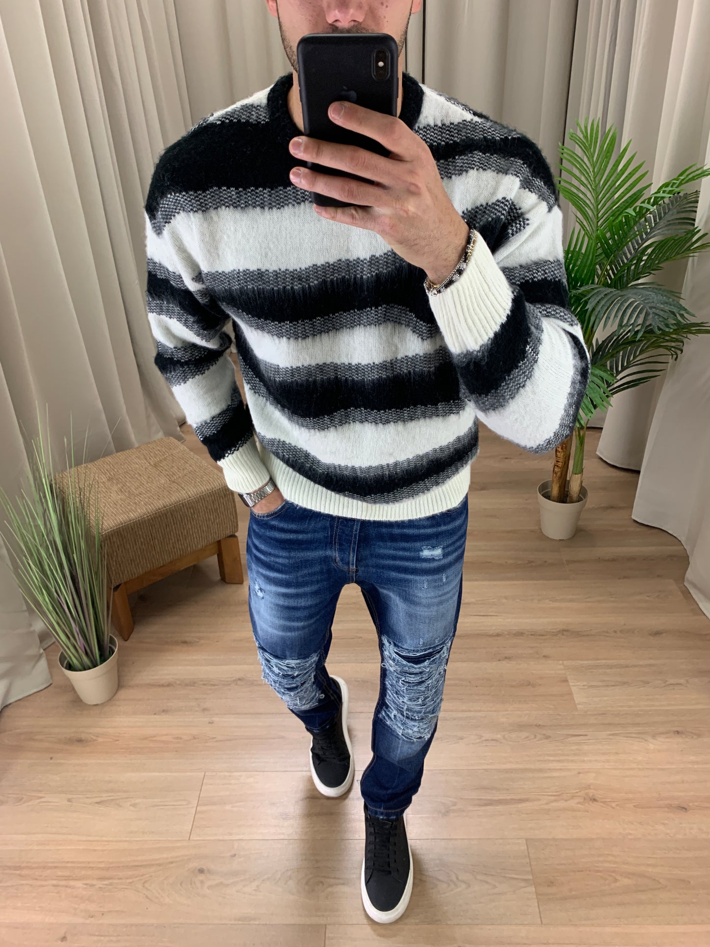 Jeans Zex con Rotture Biker col. Denim
