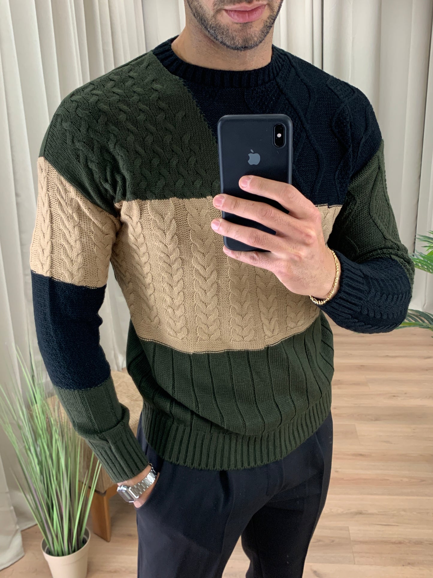 Maglioncino Nascar con Trama Mista col. Verde Militare