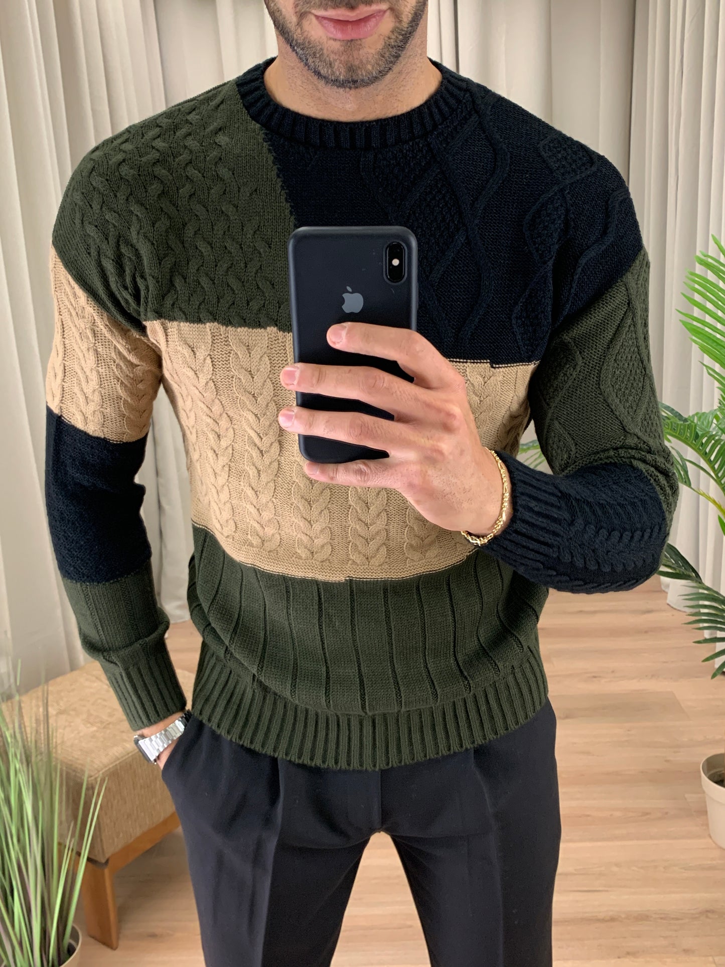 Maglioncino Nascar con Trama Mista col. Verde Militare