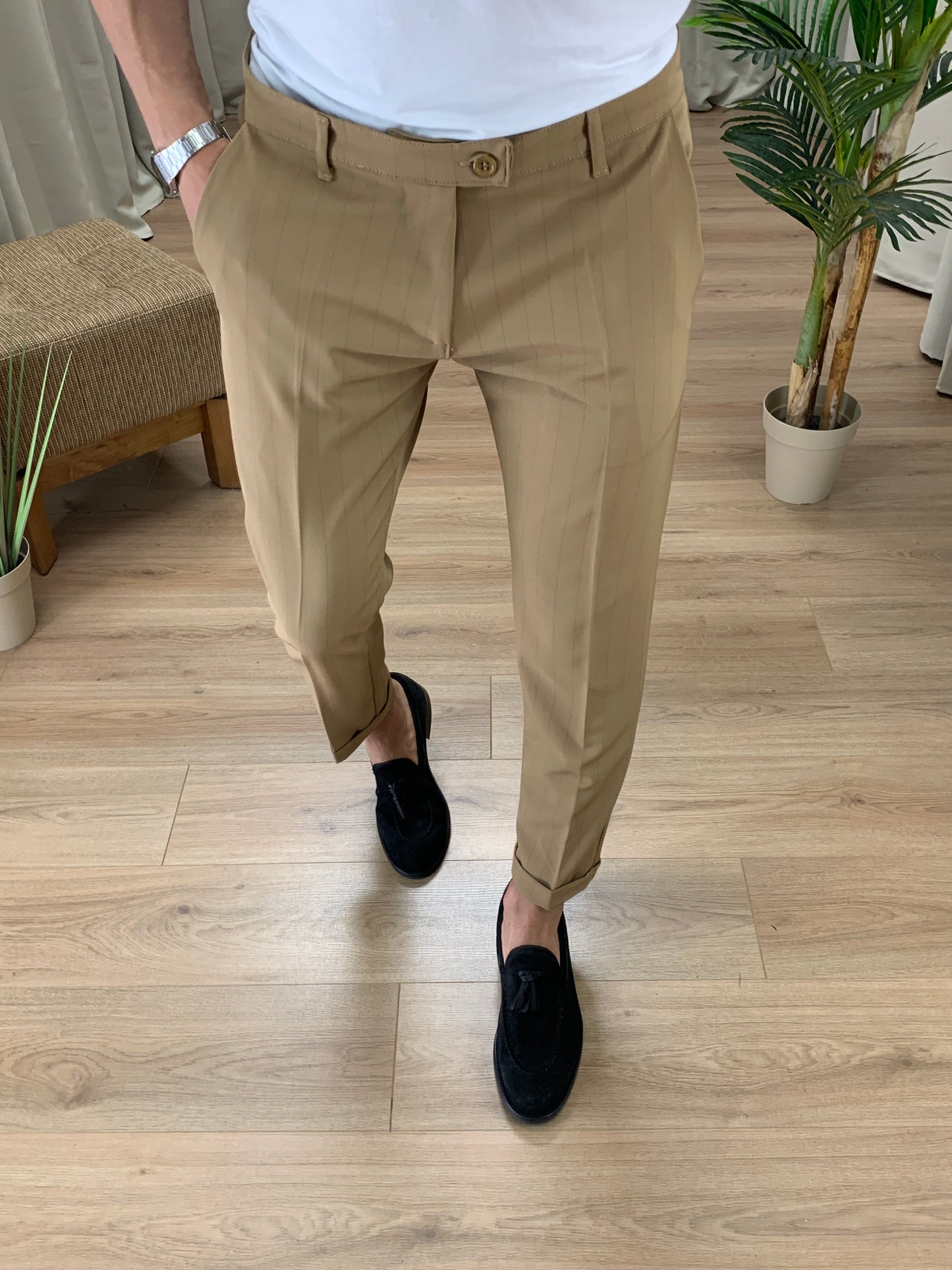 Abito Doppiopetto Gessato Giacca + Pantalone col. Cammello