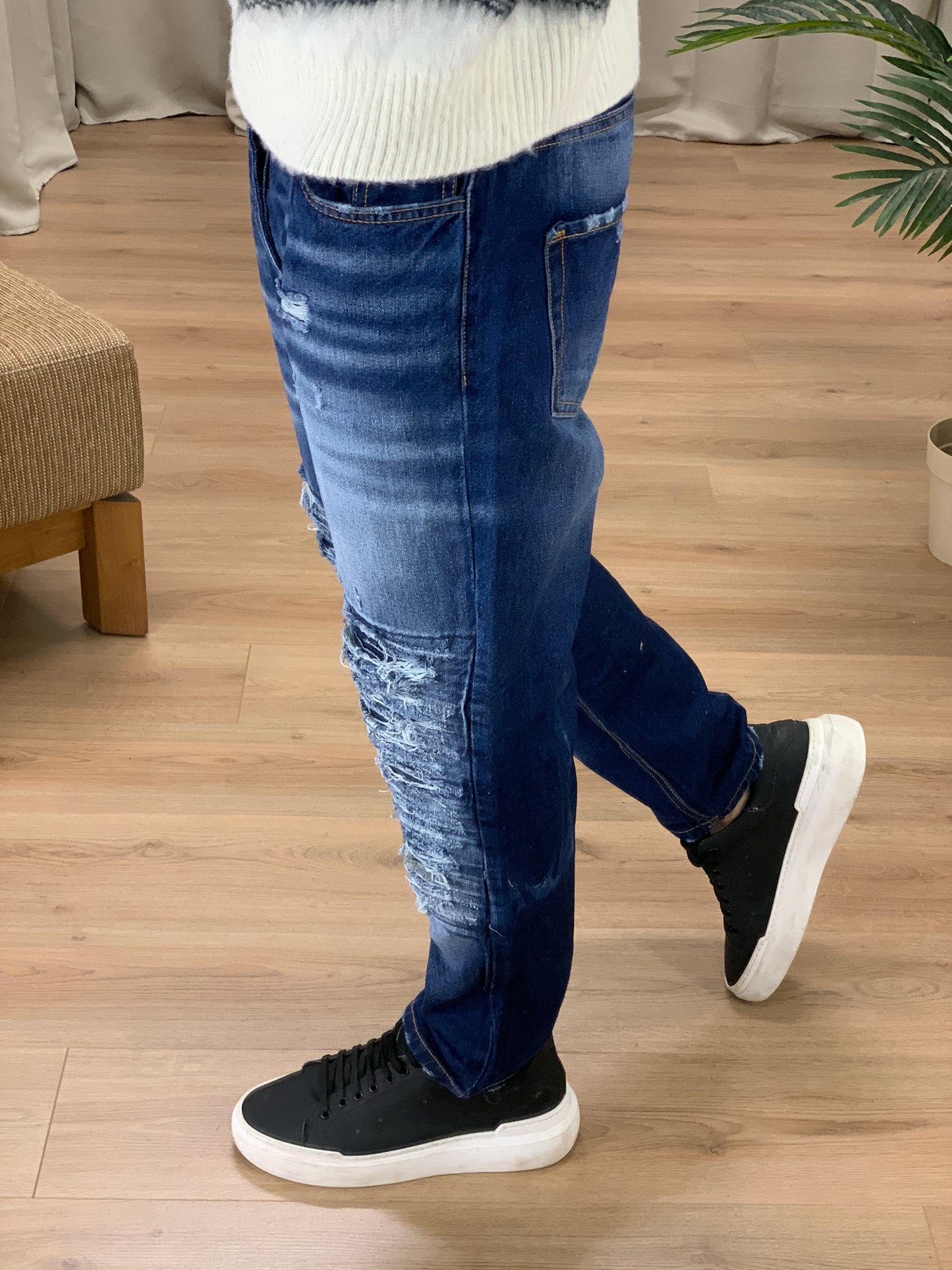 Jeans Zex con Rotture Biker col. Denim