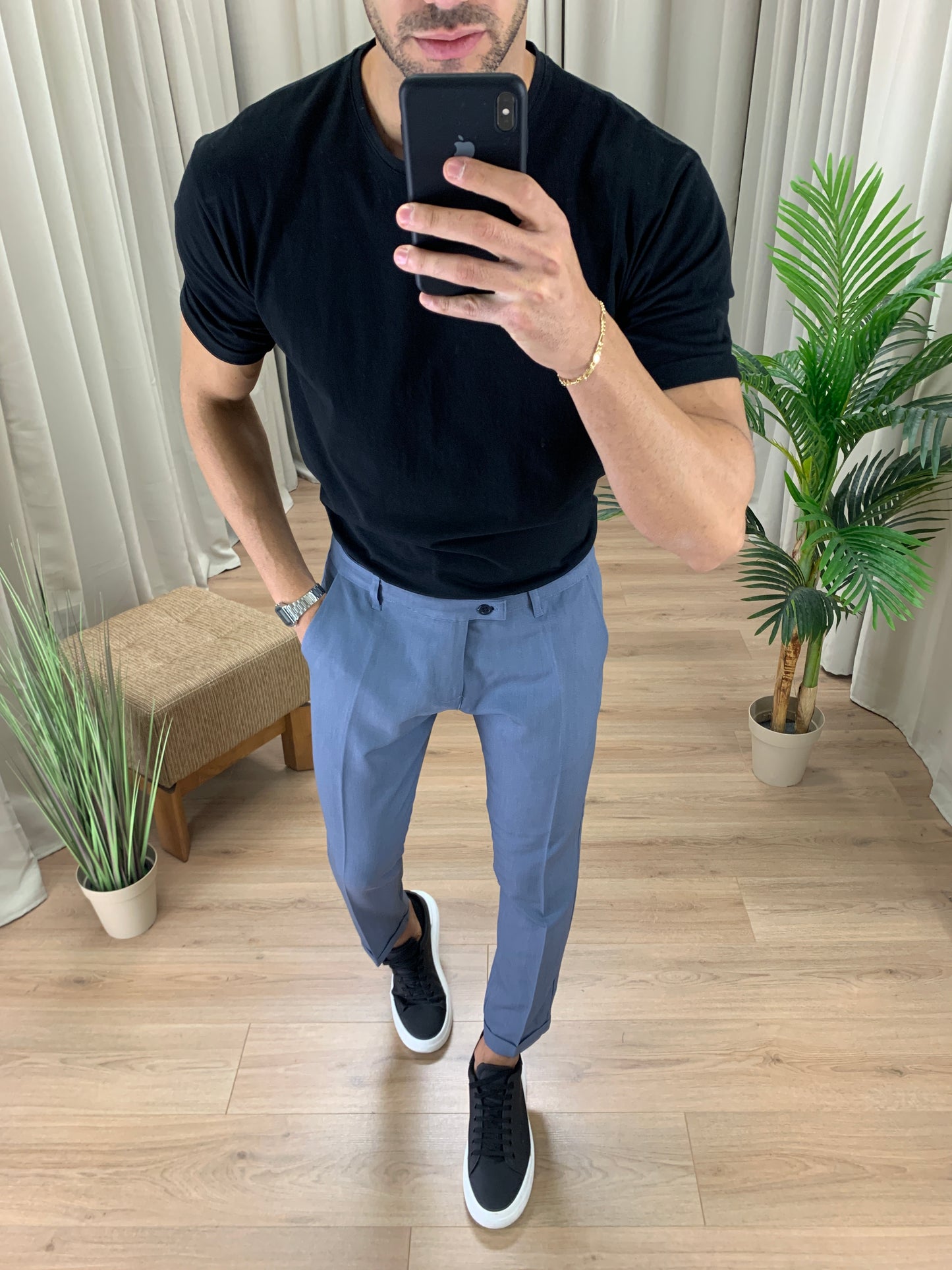 Pantalone Lugano con risvolto col. Avio