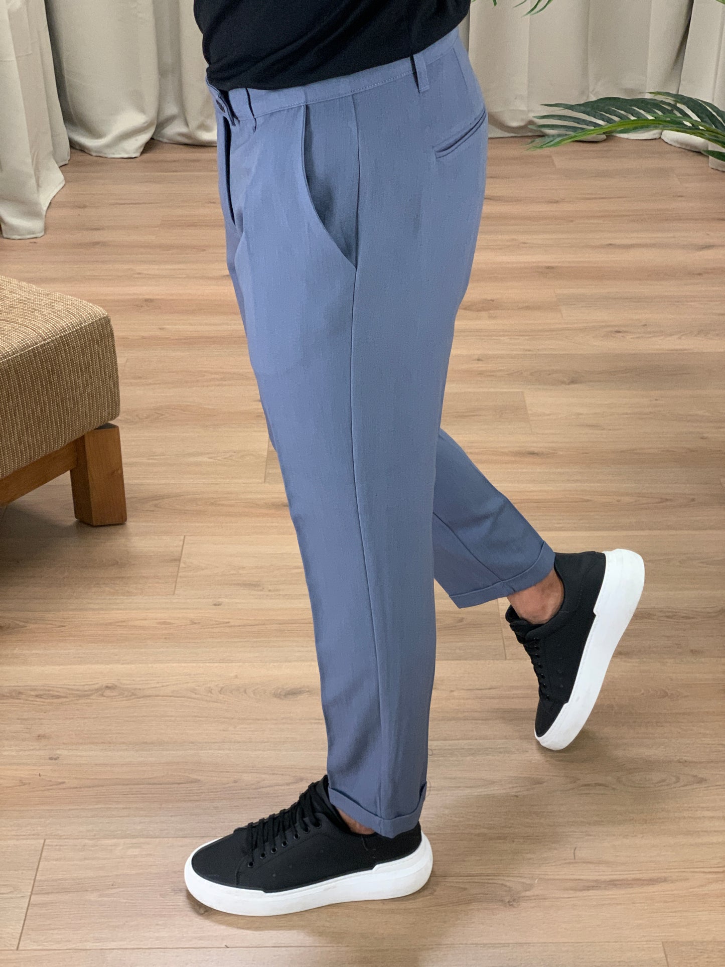 Pantalone Lugano con risvolto col. Avio