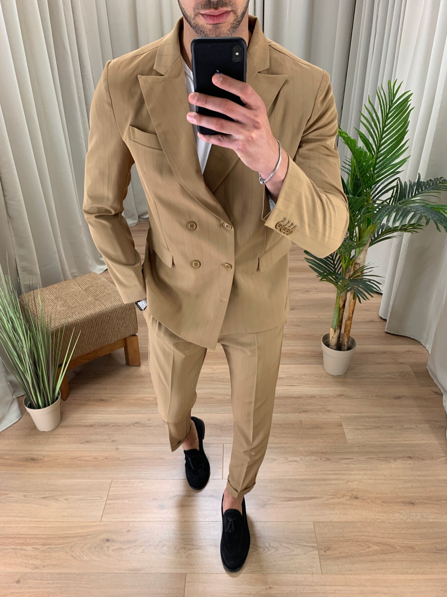 Abito Doppiopetto Gessato Giacca + Pantalone col. Cammello