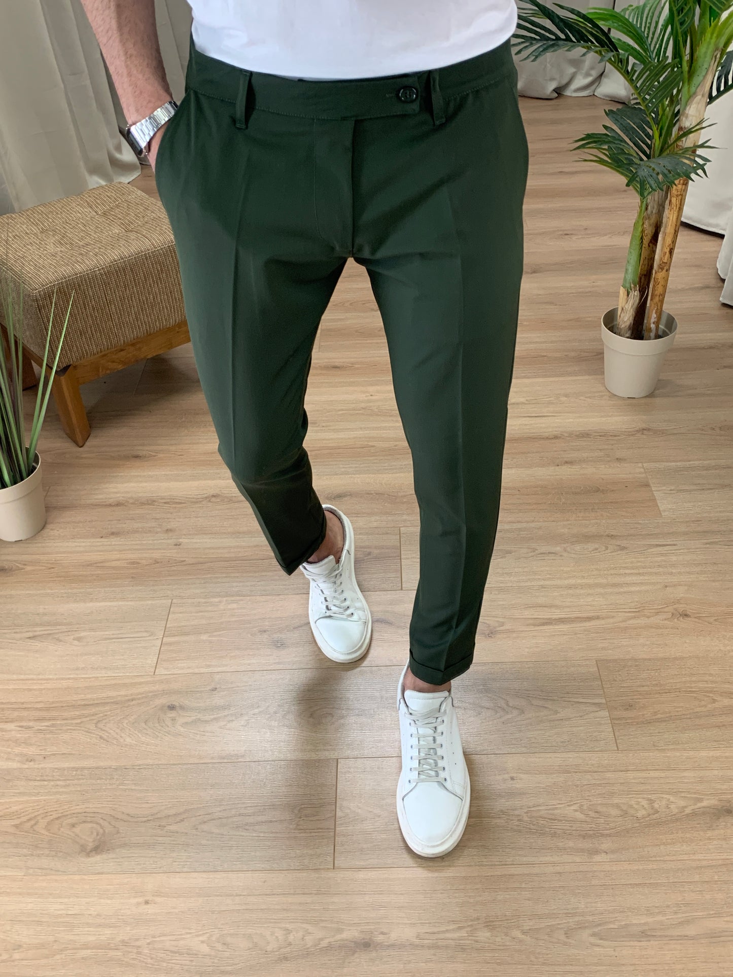 Pantalone Valencia con risvolto col. Verde Militare