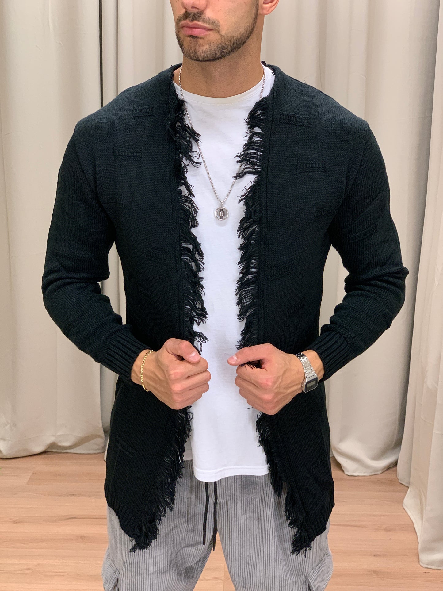 Cardigan Salis Sfrangiato Total Black col. Nero