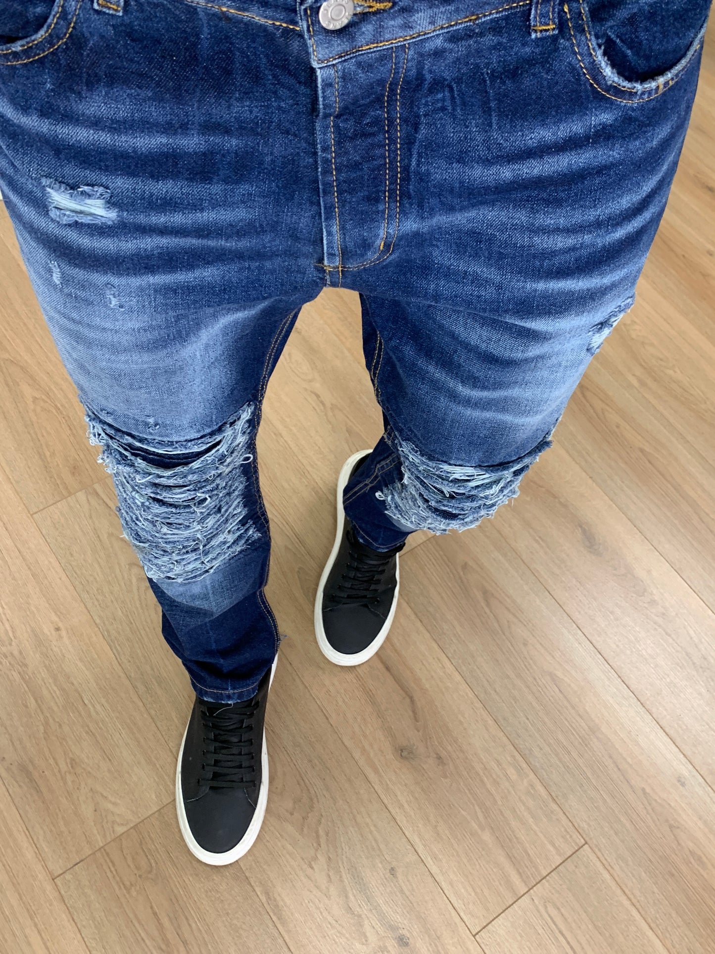 Jeans Zex con Rotture Biker col. Denim