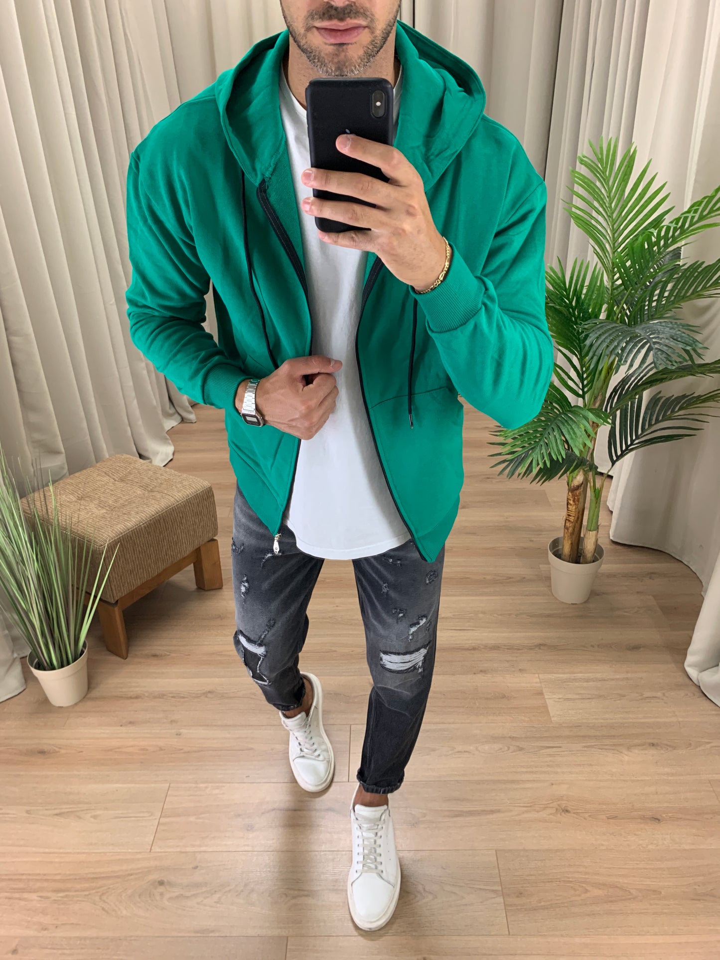 Felpa Rocky con Cappuccio e Zip col. Verde