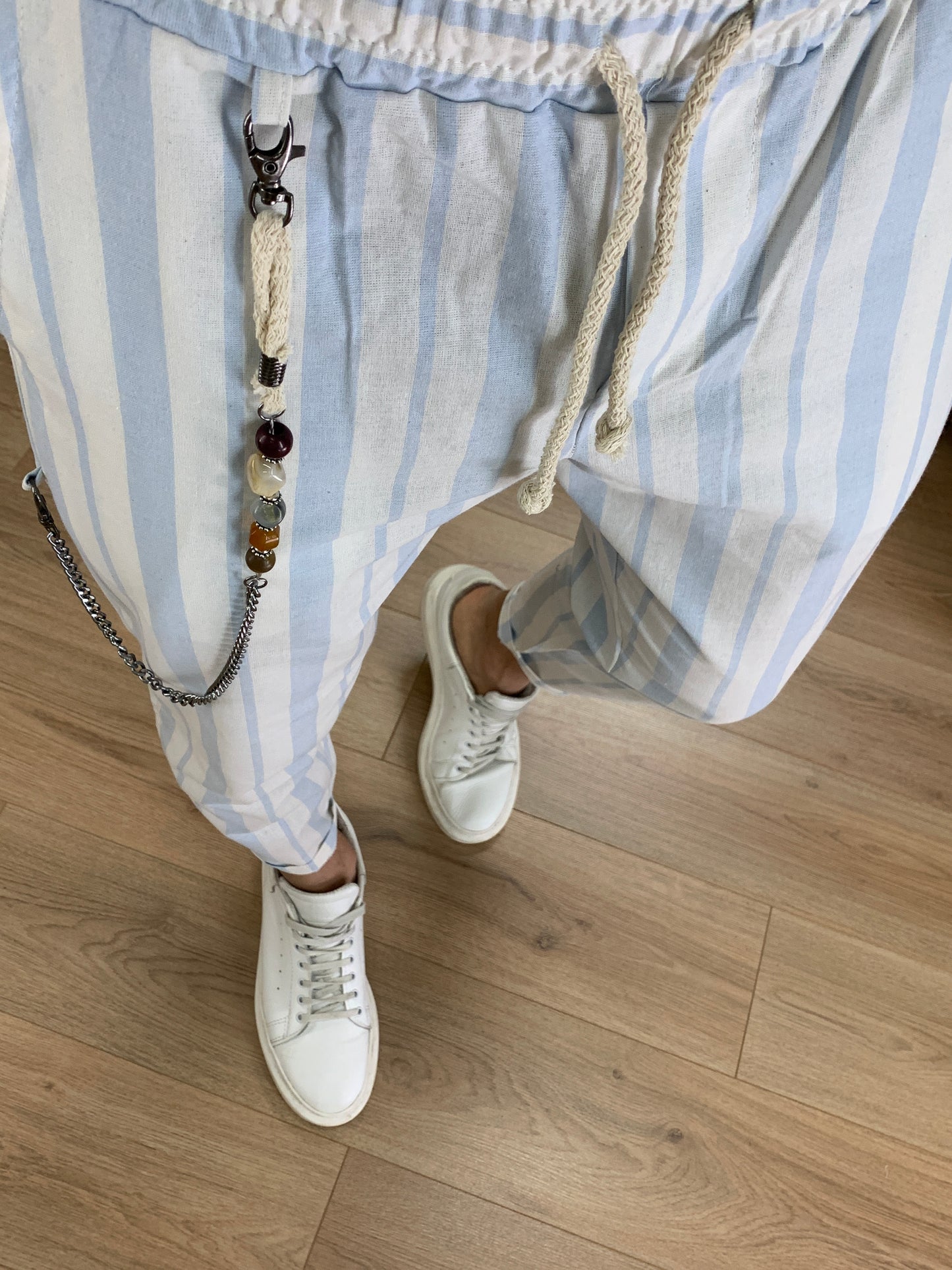 Pantalaccio Summer a righe effetto Lino col. Celeste