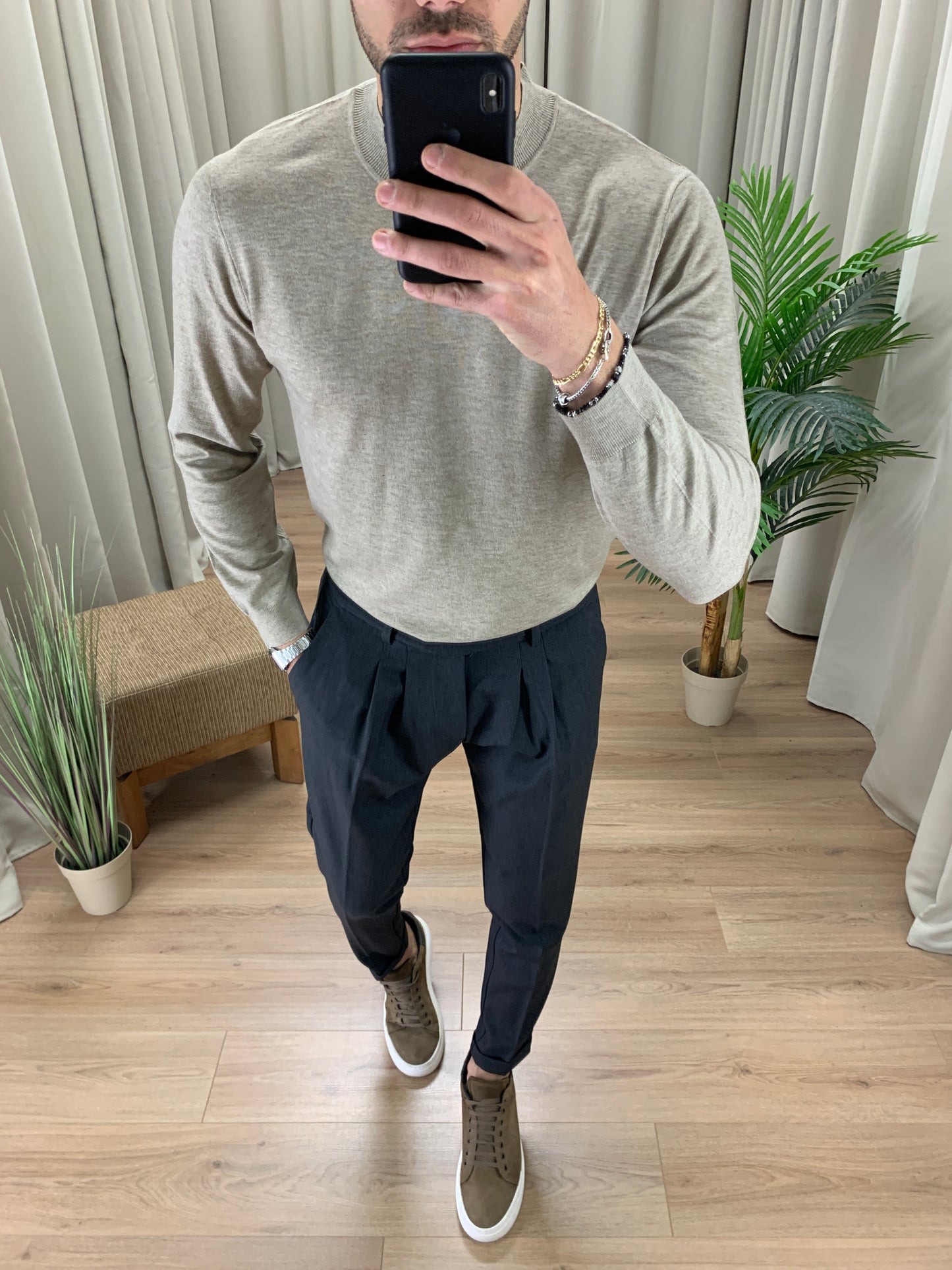 Maglioncino Mockneck in misto Lana col. Beige
