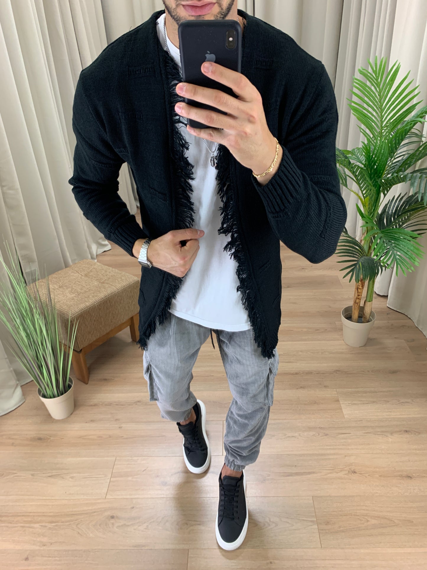 Cardigan Salis Sfrangiato Total Black col. Nero