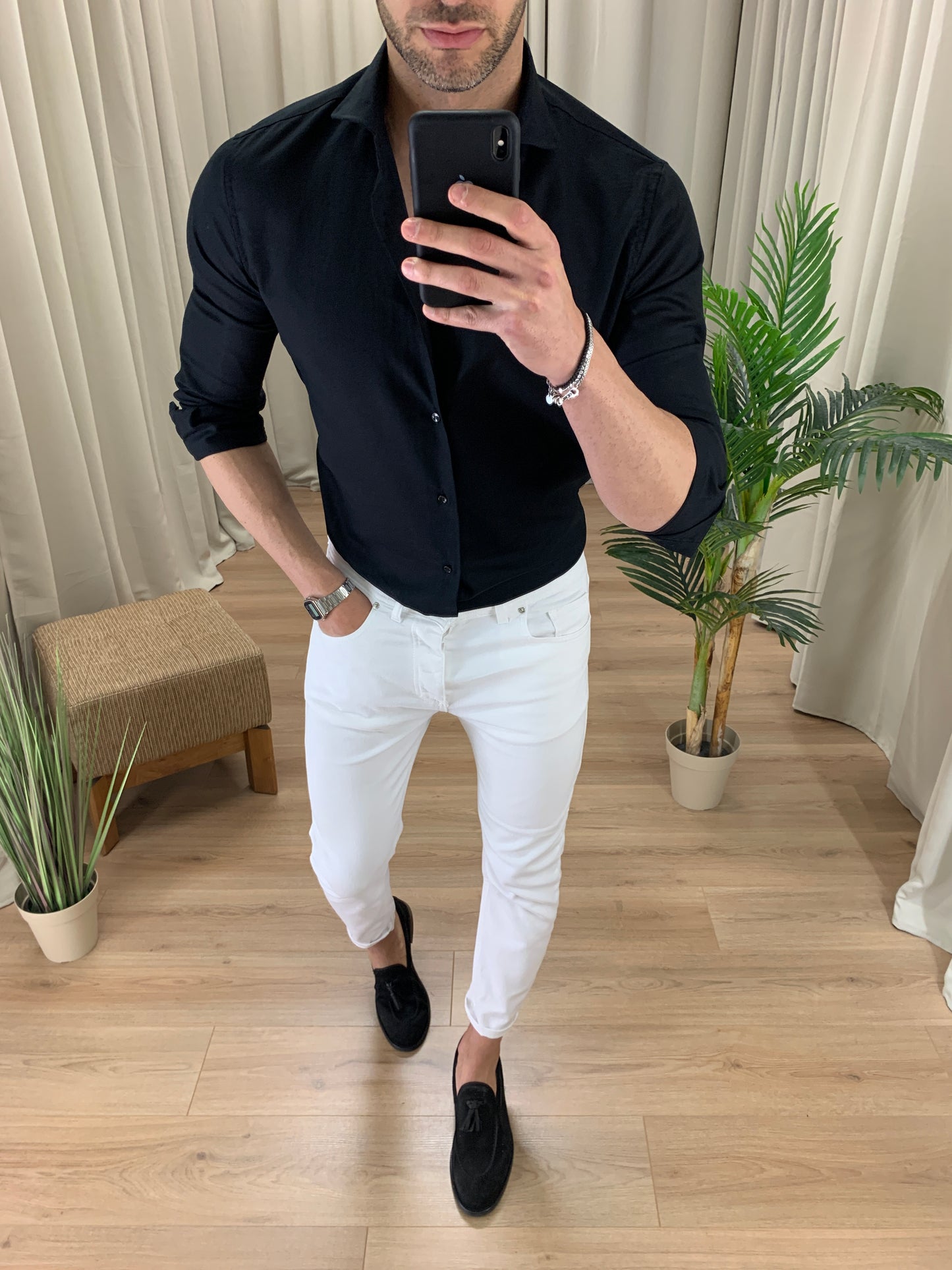 Camicia Capri in Lino collo classico col. Nero