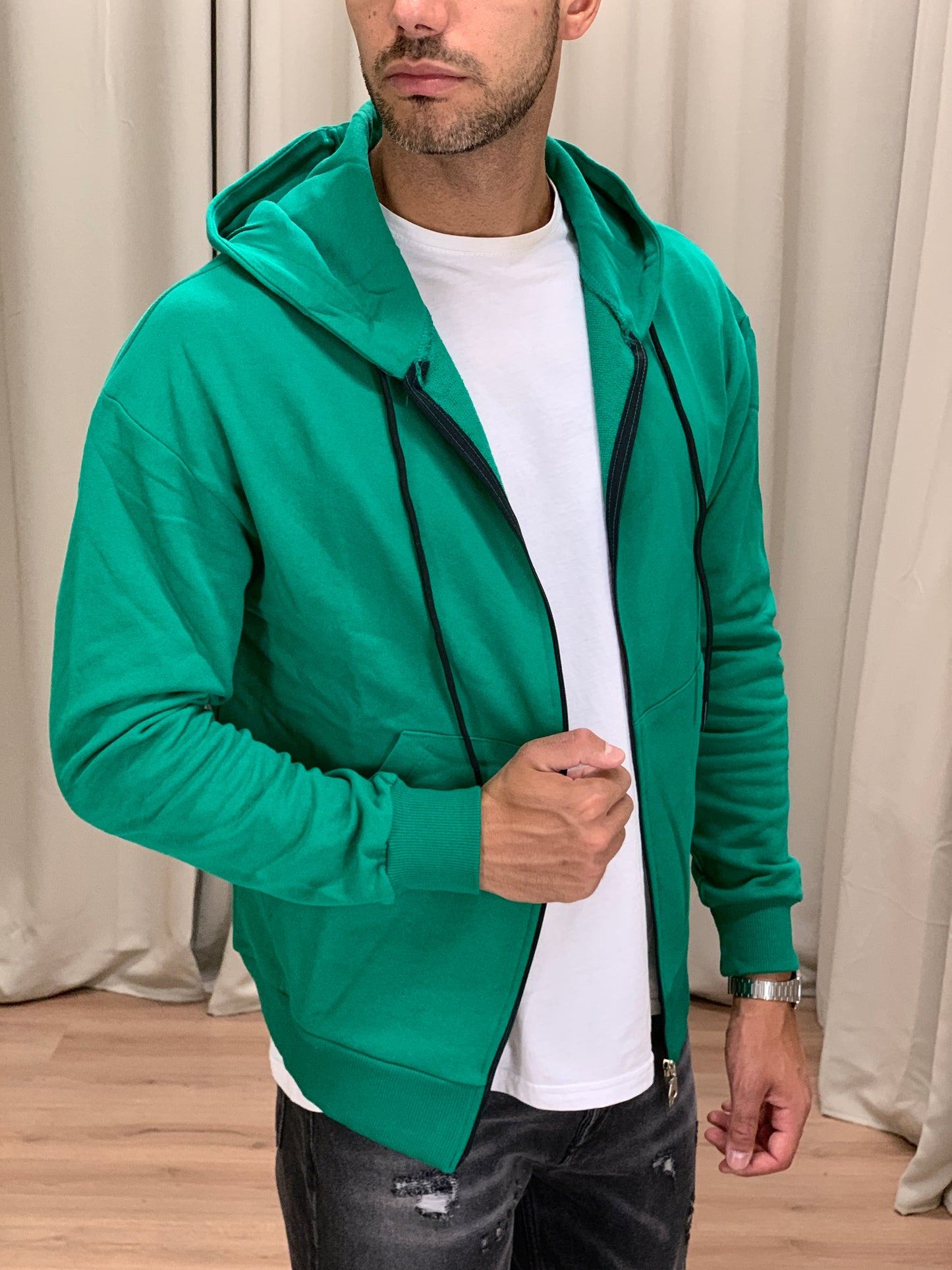 Felpa Rocky con Cappuccio e Zip col. Verde