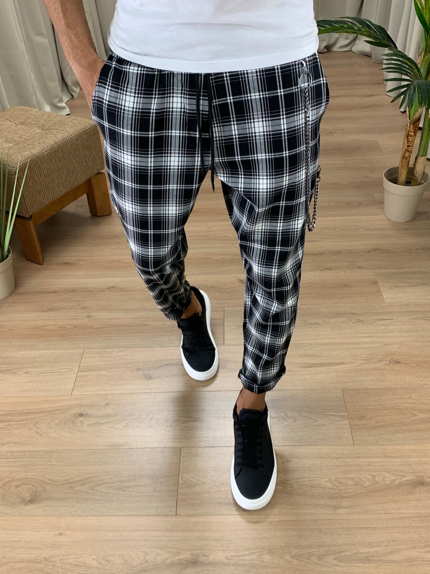 Pantalaccio fantasia Scozzese con Catena col. Nero