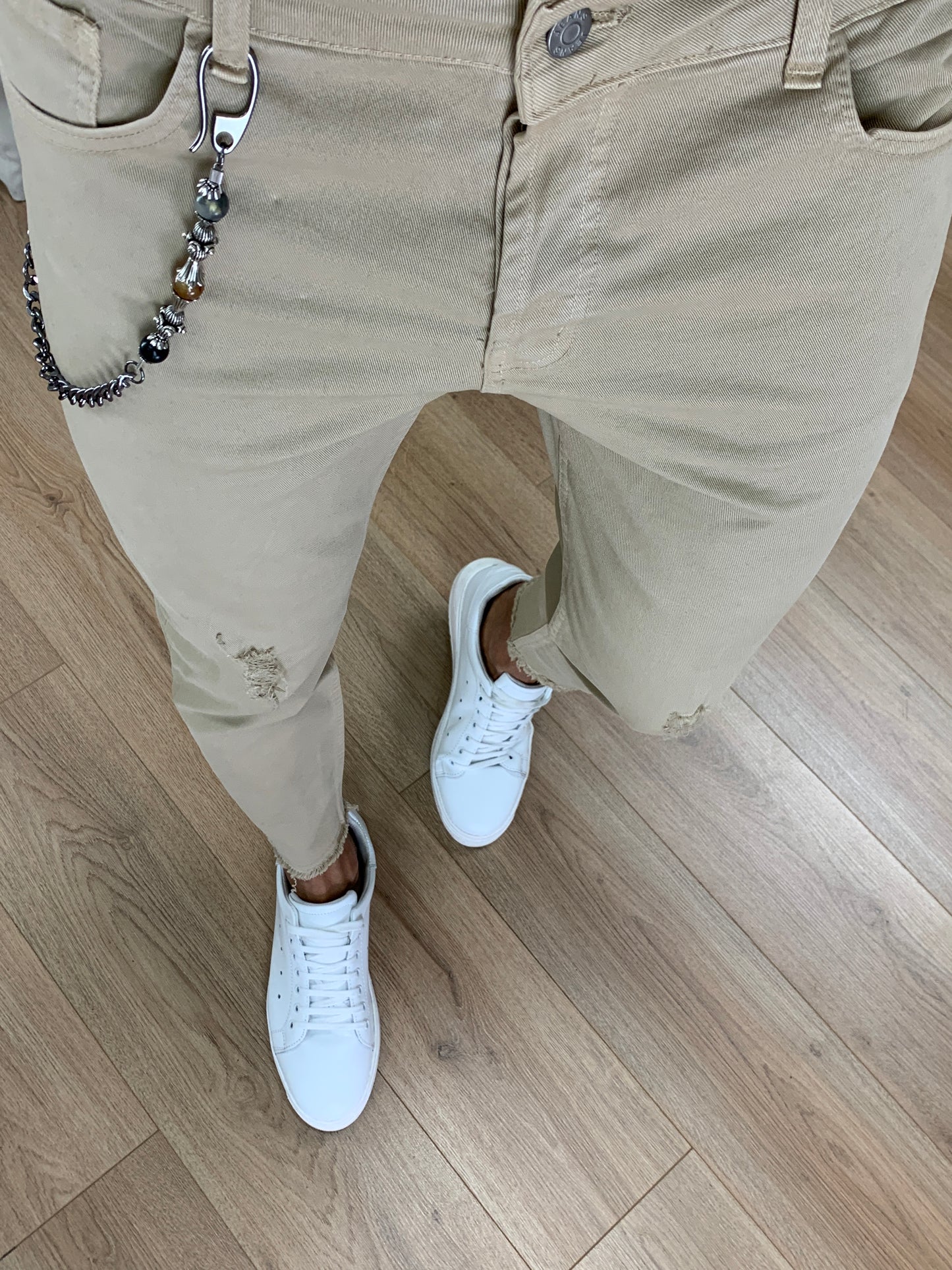 Jeans Mendes Sfrangiato alla Caviglia col. Beige
